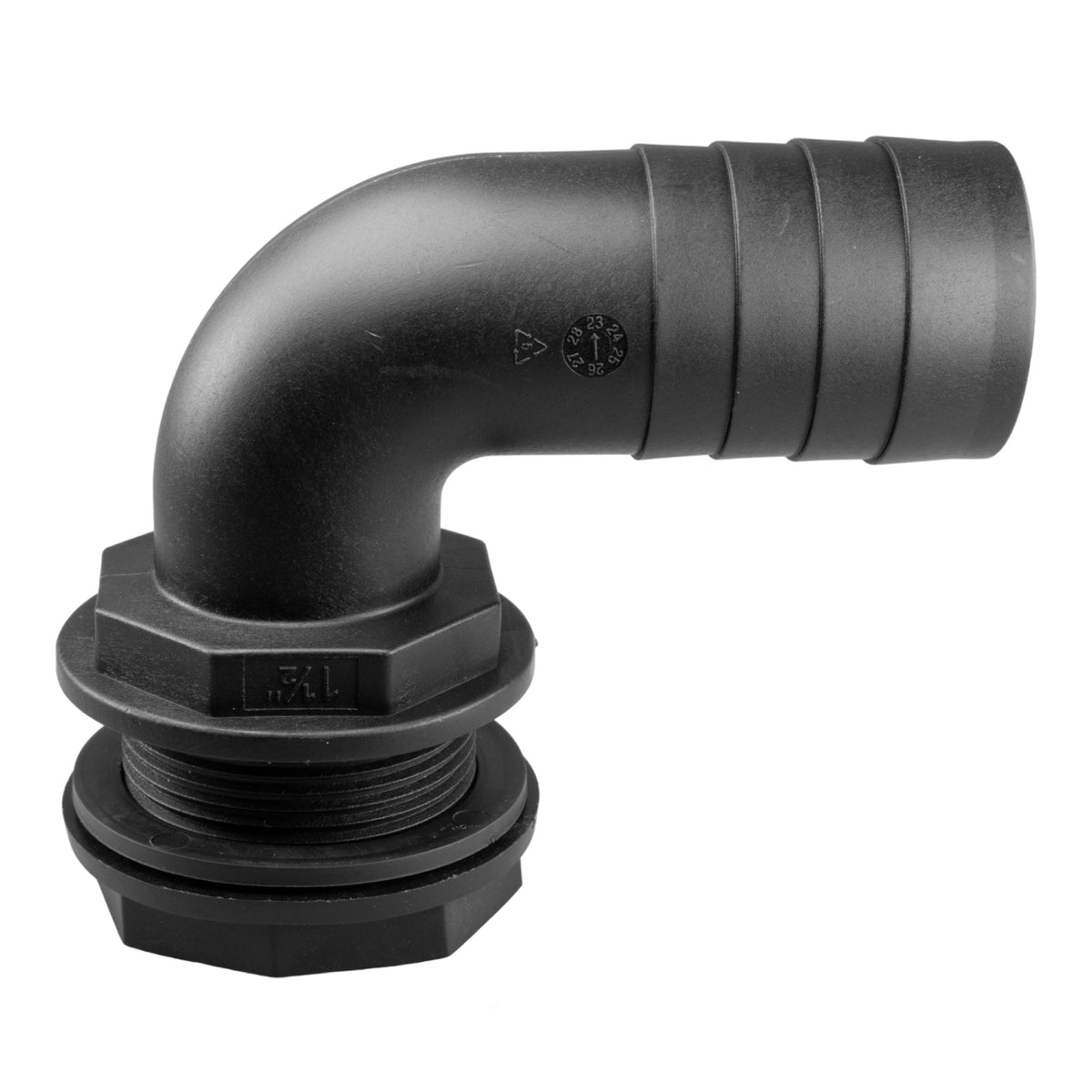 Tank Connector 90 Degree With Washer & Nut 1"BSPM - 1" Barb