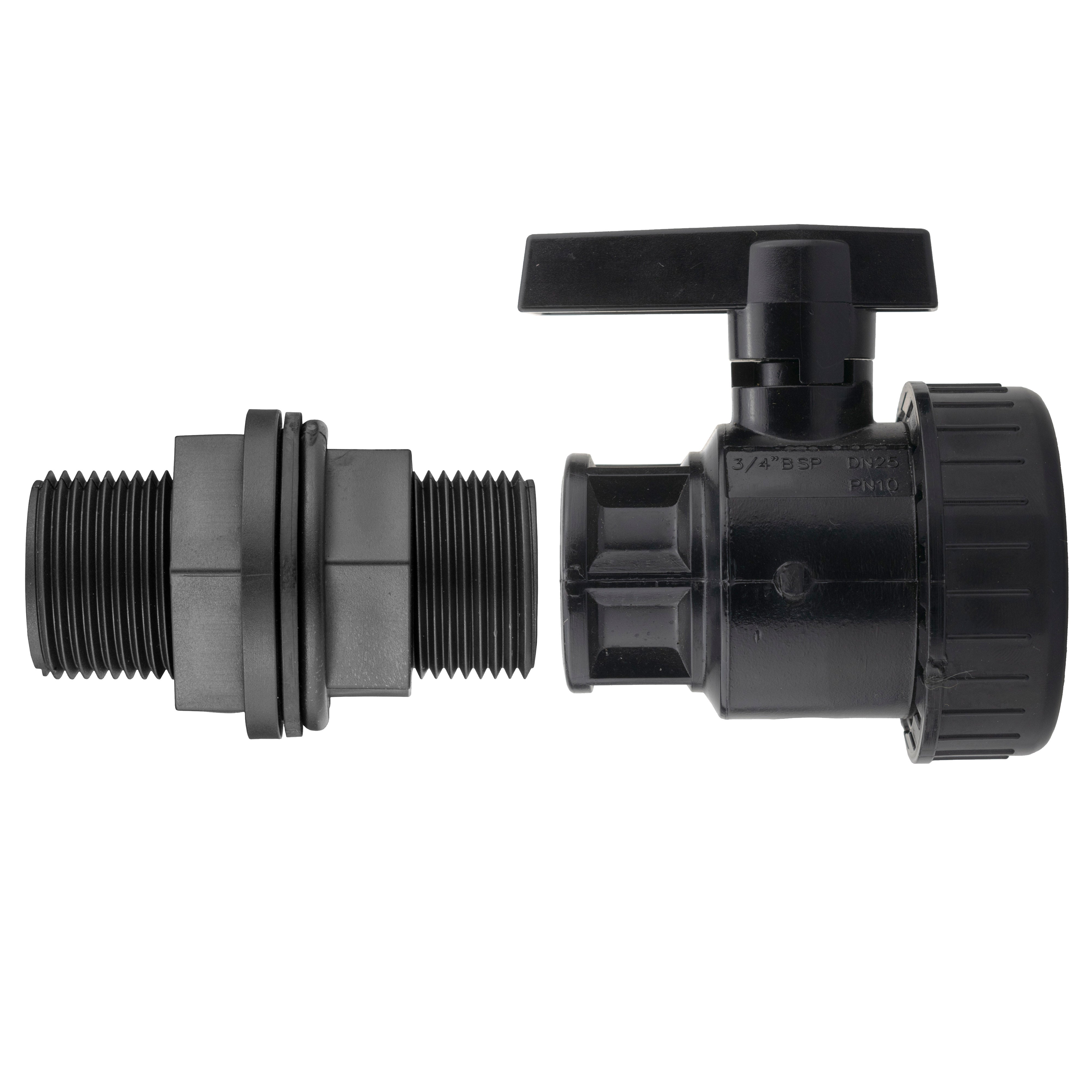 ¾” BSP Water Butt Fitting with ¾” BSPF Full Flow PP Valve