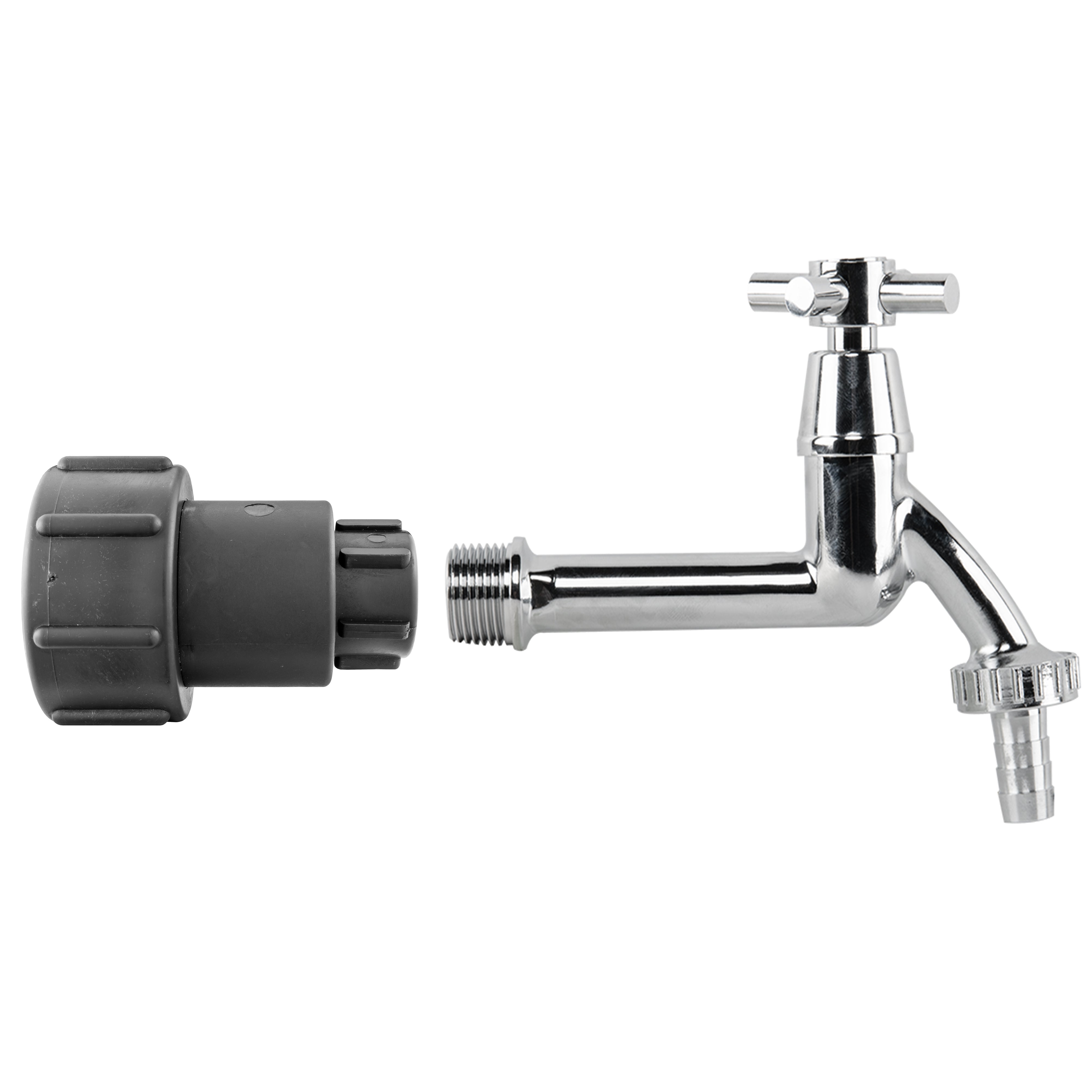 IBC 2" S60X6 - 1/2" BSP Extender Adaptor with Extended Brass Chrome Tap 1/2" Barb