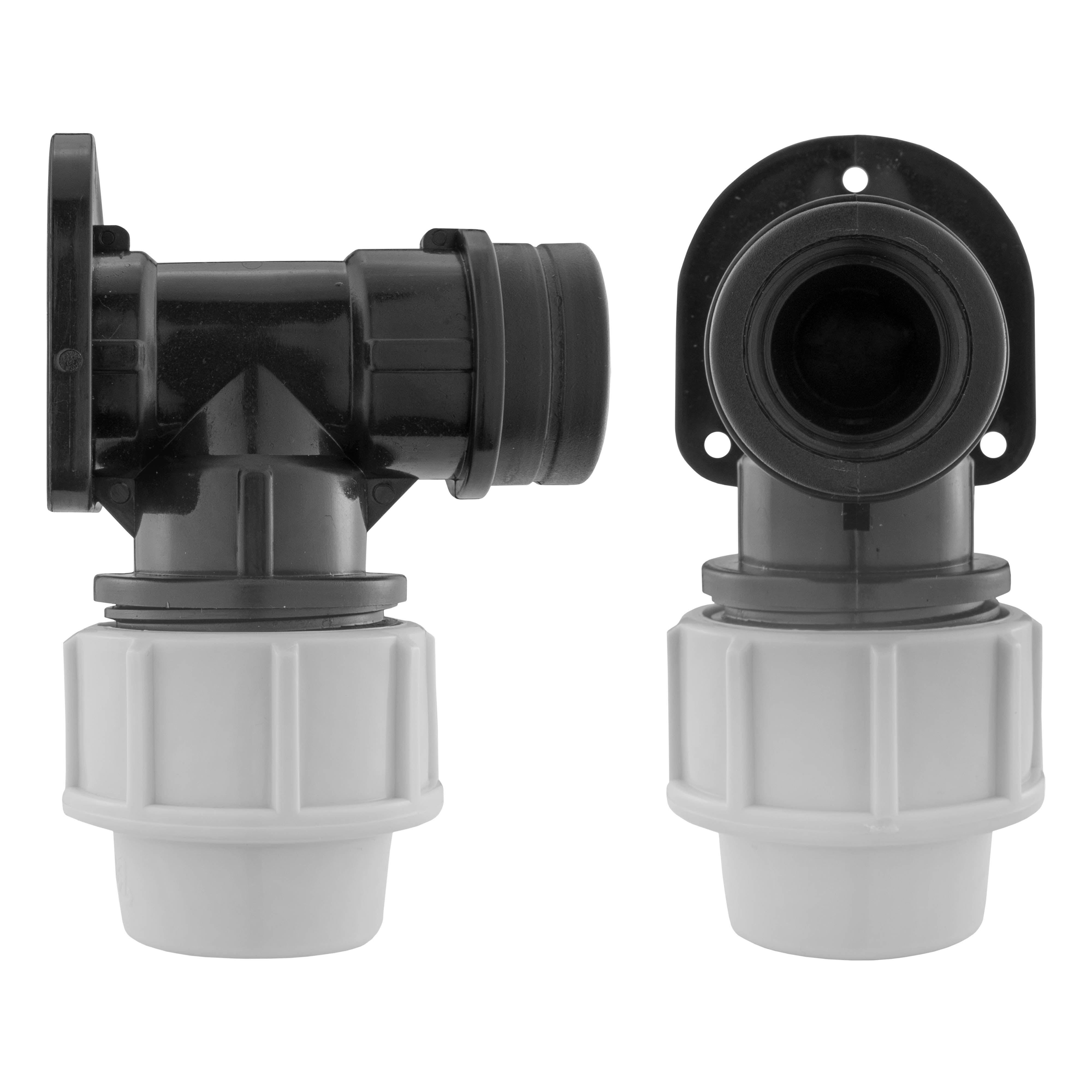 Wall Flange Kit 32mm MDPE + Lever Valve + 25mm MDPE Elbow