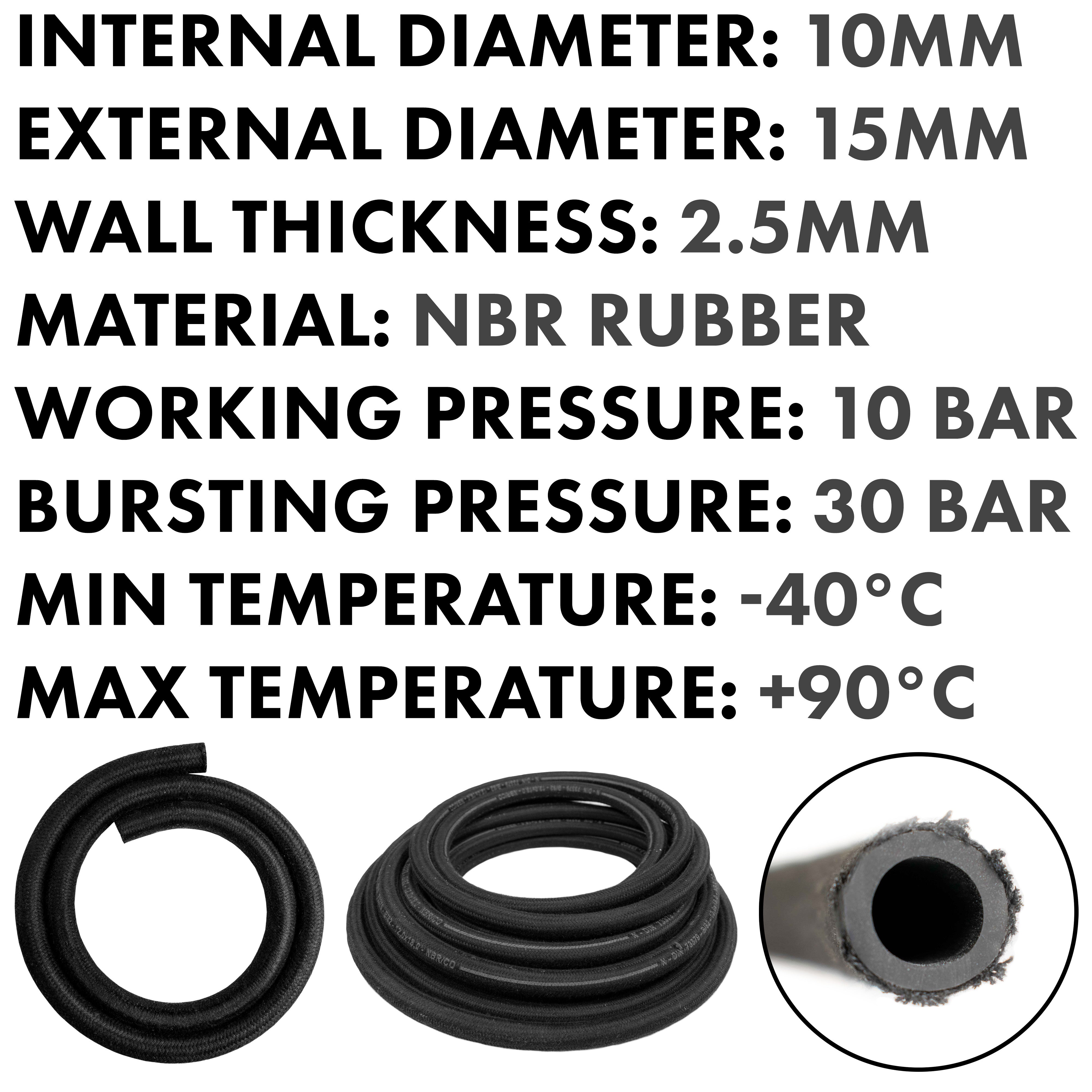 Rubber Reinforced with a Heat Resistant Textile Braid 10mm/15mm