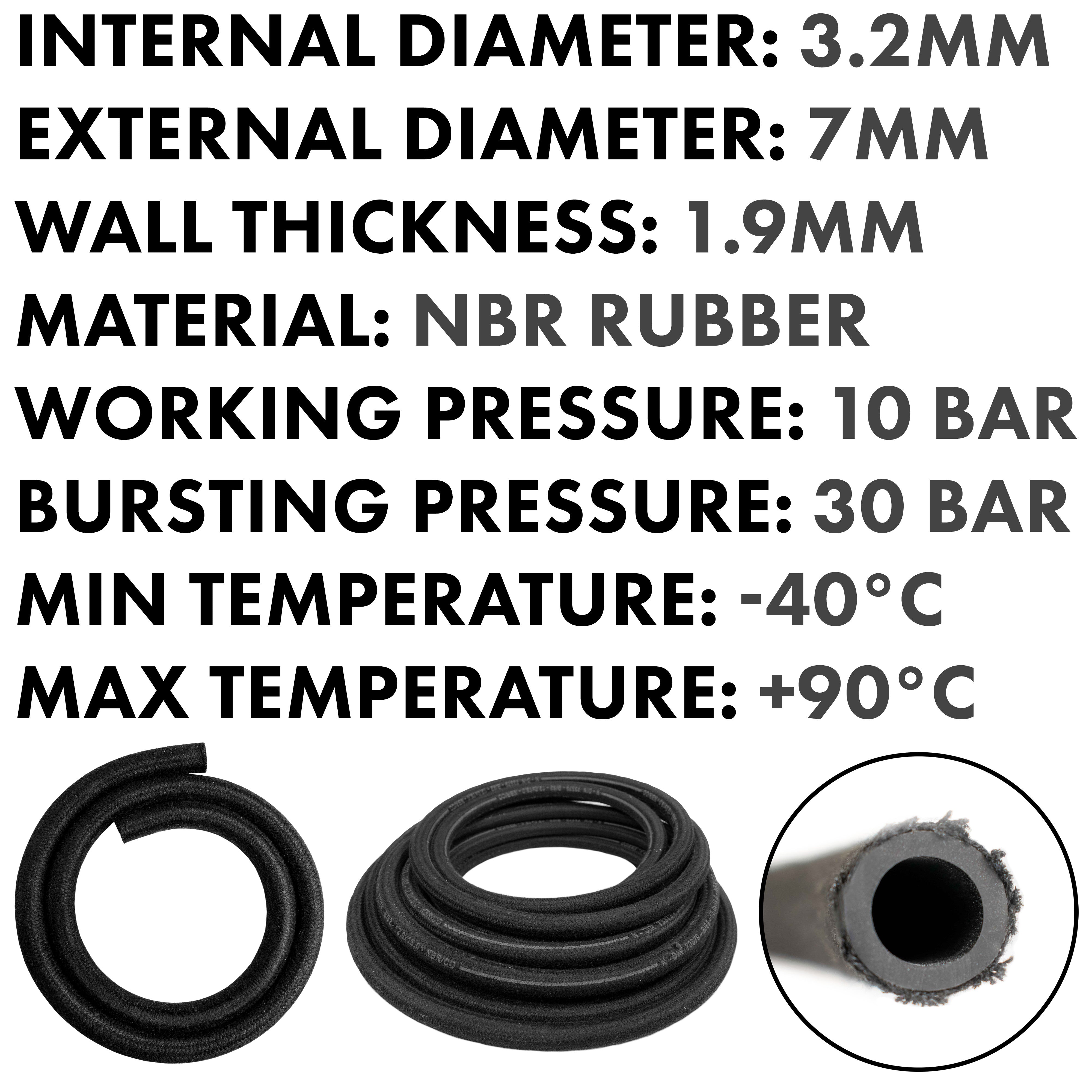 Rubber Reinforced with a Heat Resistant Textile Braid 3.2mm/7mm