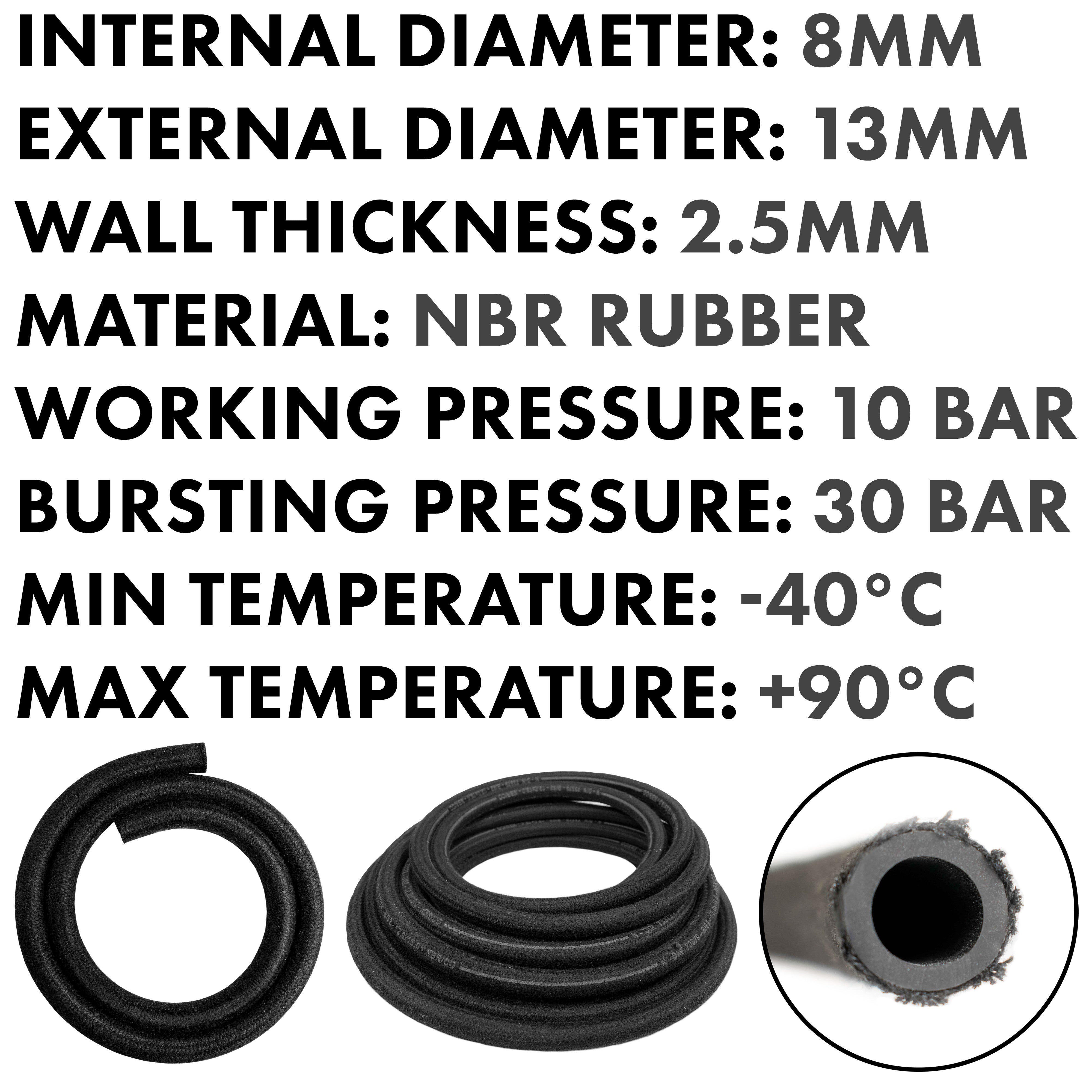 Rubber Reinforced with a Heat Resistant Textile Braid 8mm/13mm