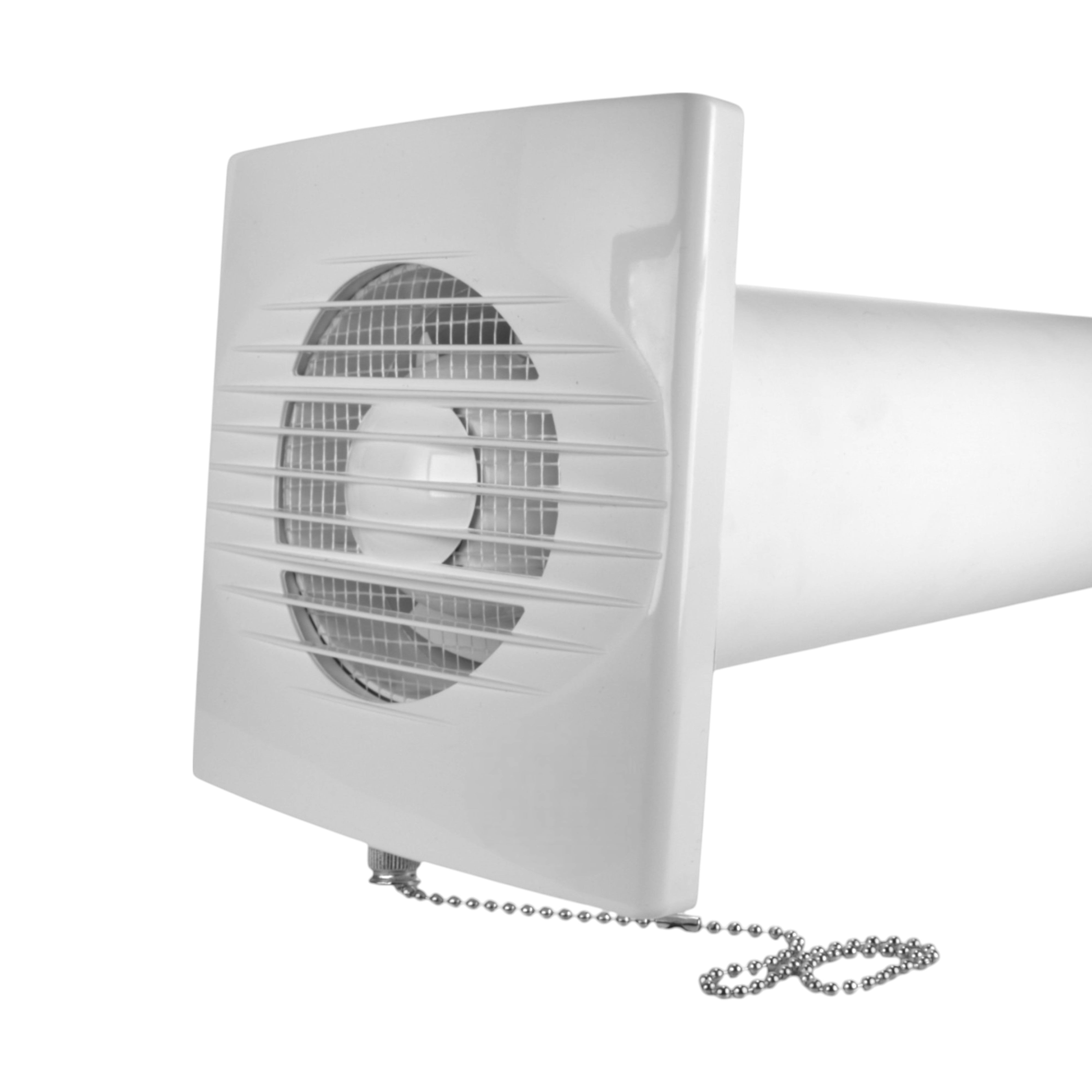 Through Wall Ventilation Kit RICO Pull-Cord Switch Fan with White External Vent