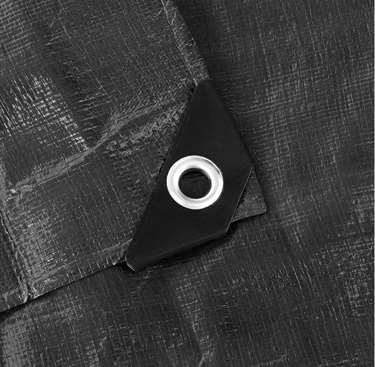 Black/Silver L-Grade Tarpaulin with 10m of 6mm Bungee Rope and 10 x Slide Type Tarp Clips