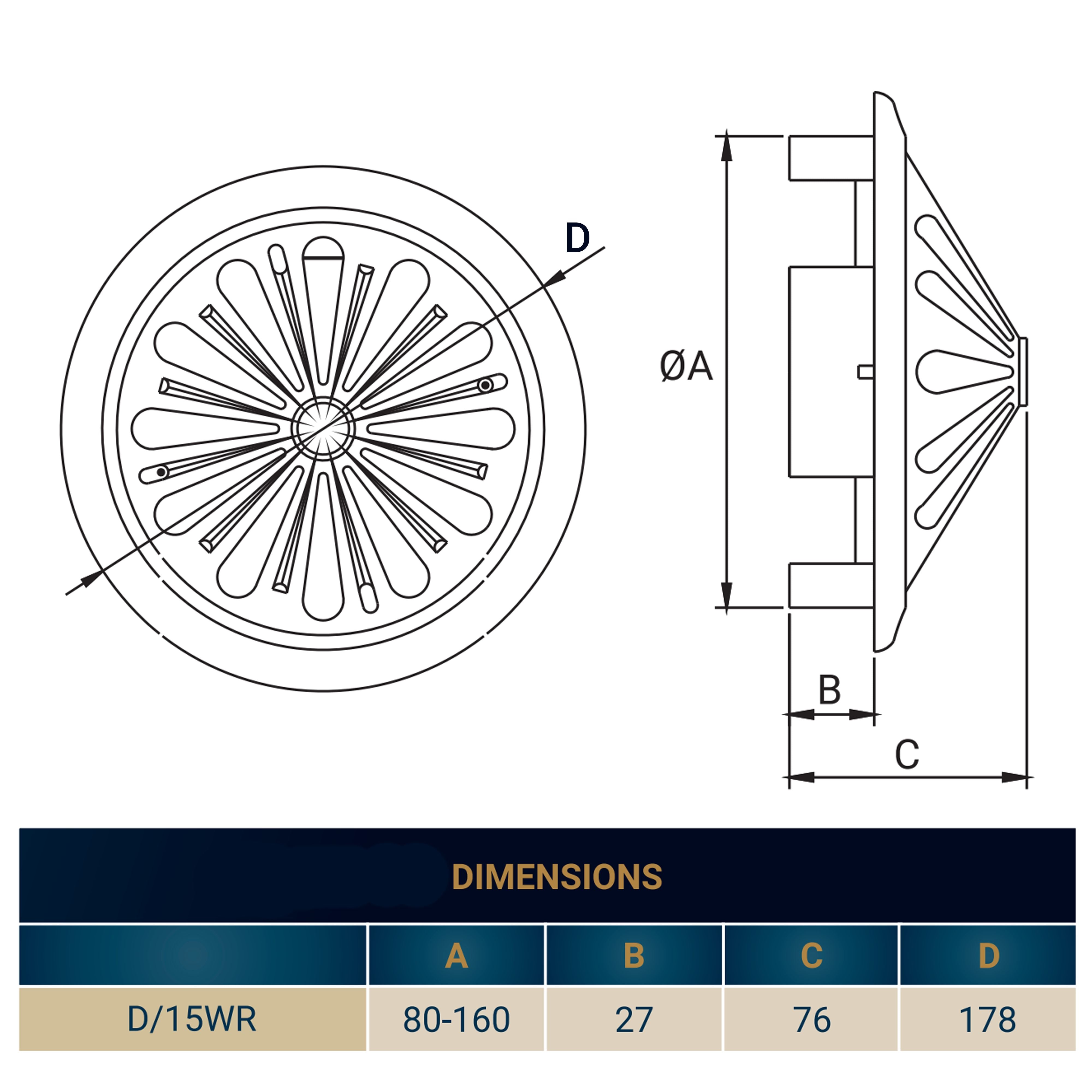 Adjustable Louvre Vent Round 80mm-160mm White