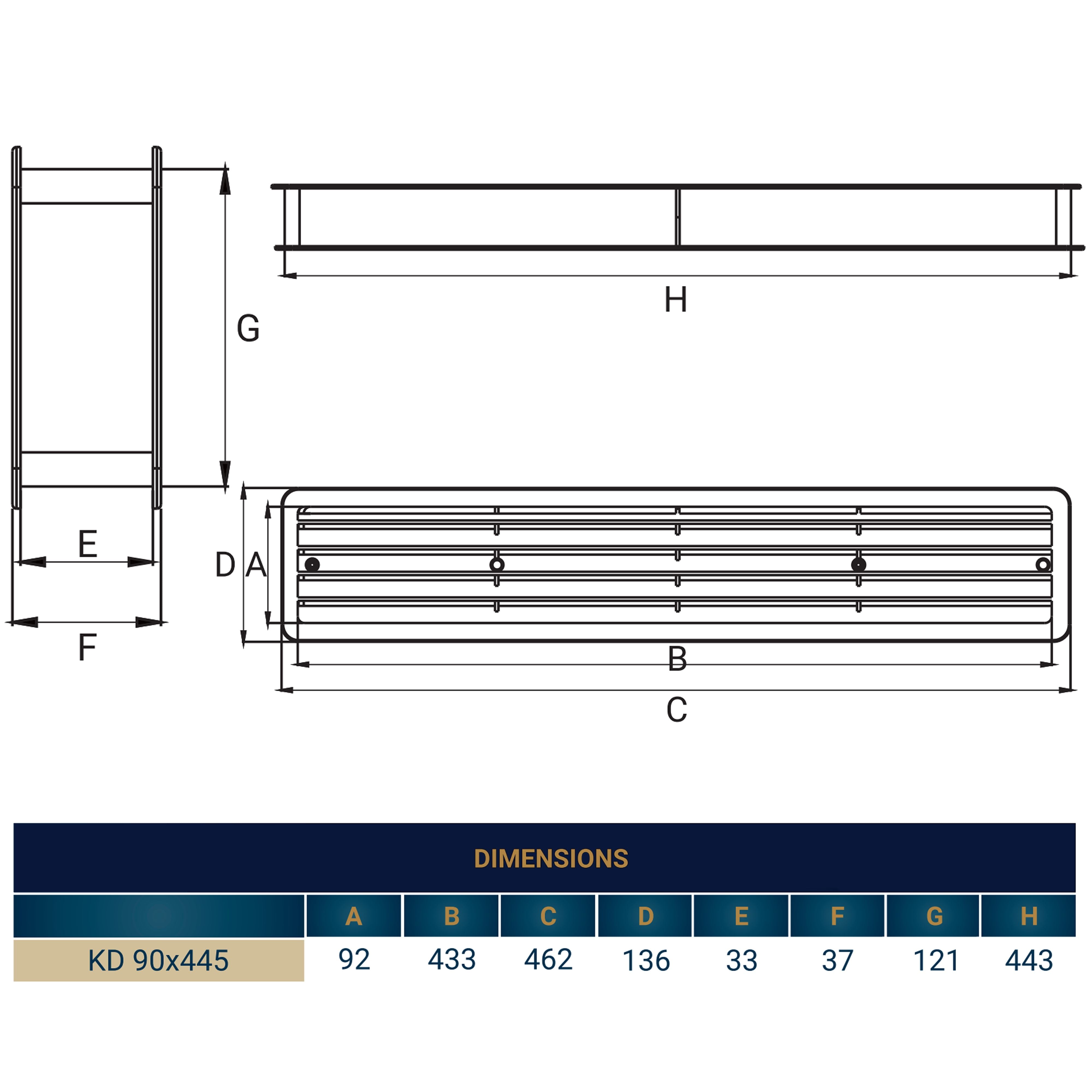 Door Louvre Vent KD 90mm—445mm