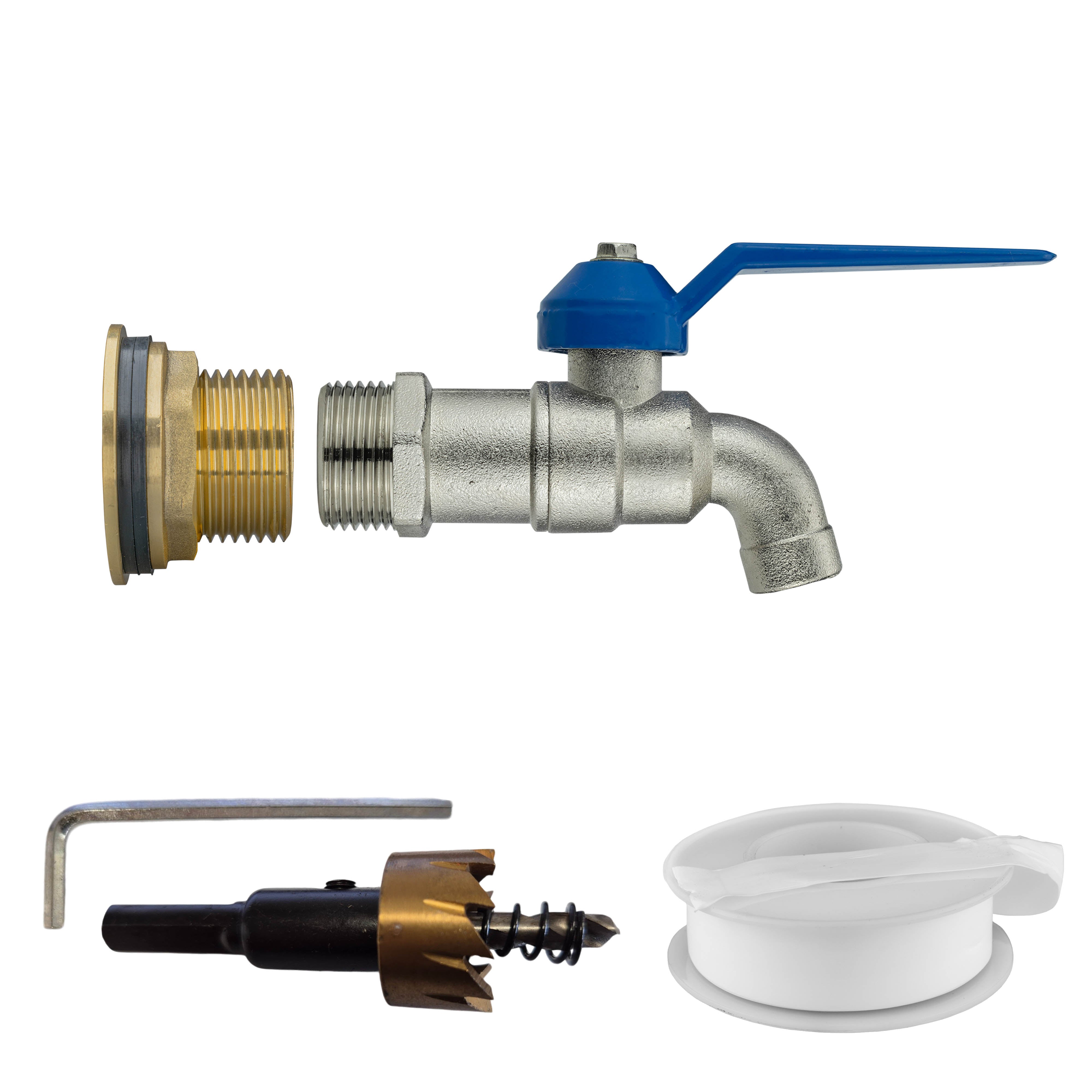 Water Butt Brass Kit 3/4" with Simple Lever Tap and Drill Bit