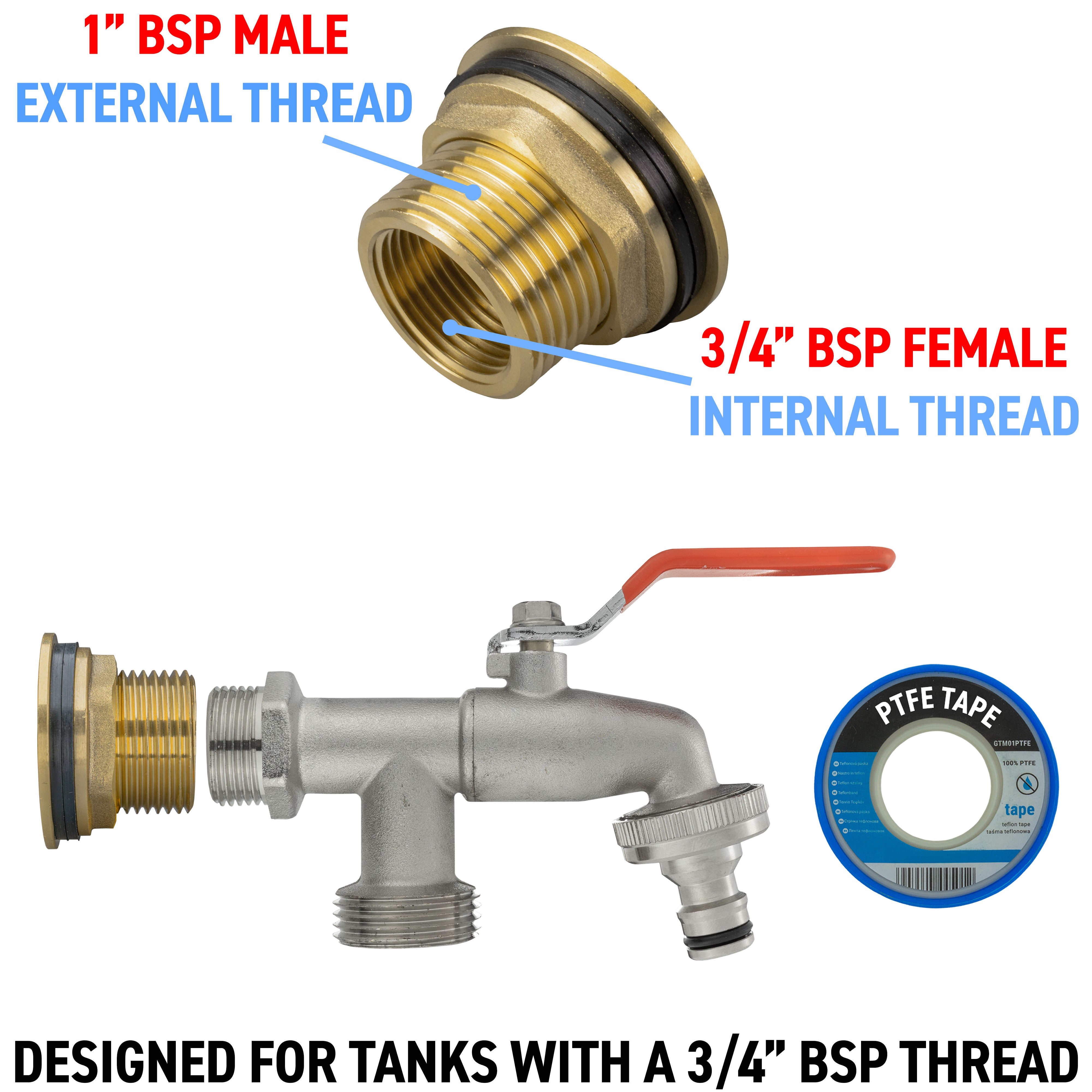 Water Butt Brass Kit 1" with Double Tap
