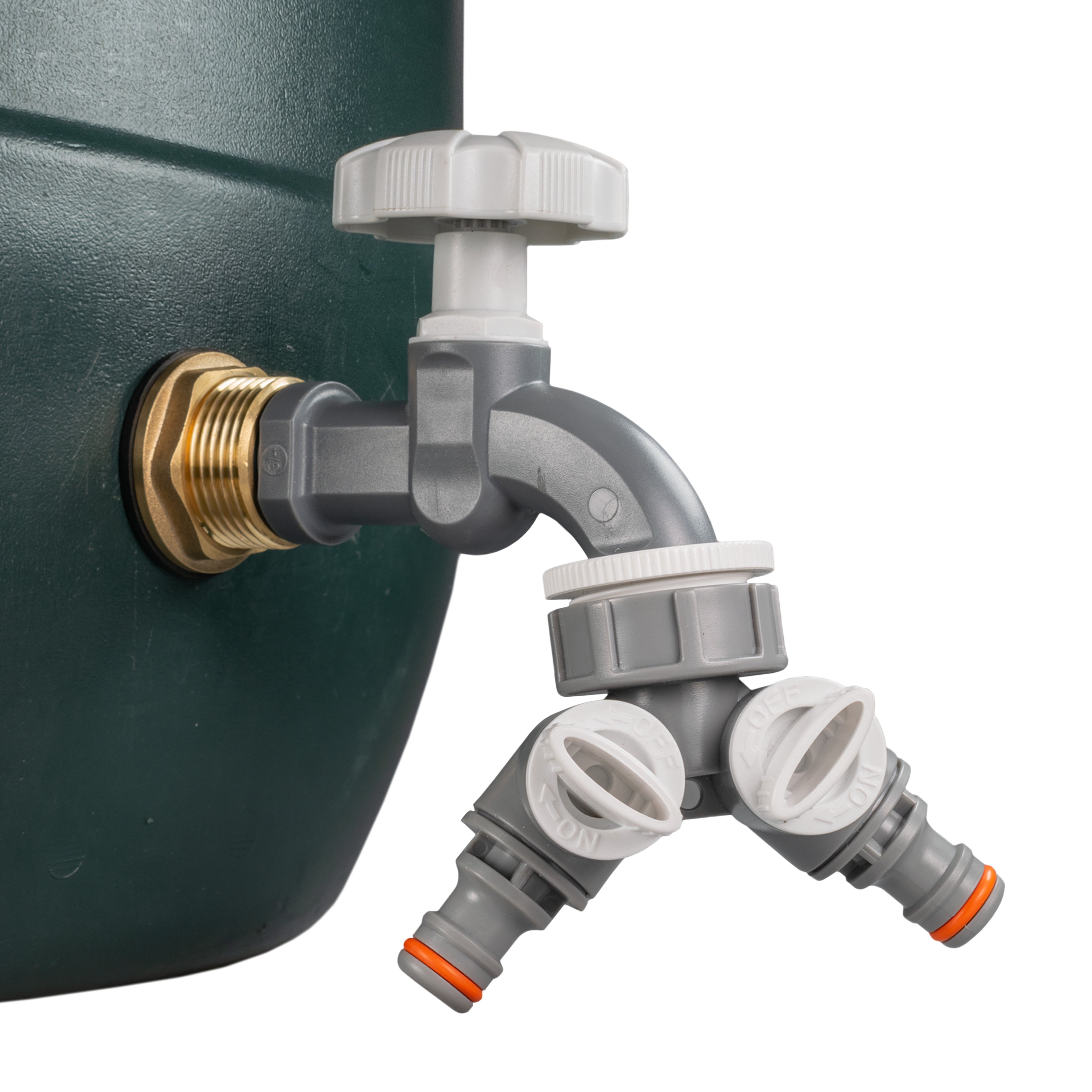 Water Butt Brass Kit 1" with Grey Dial Tap + Two-Way Splitter
