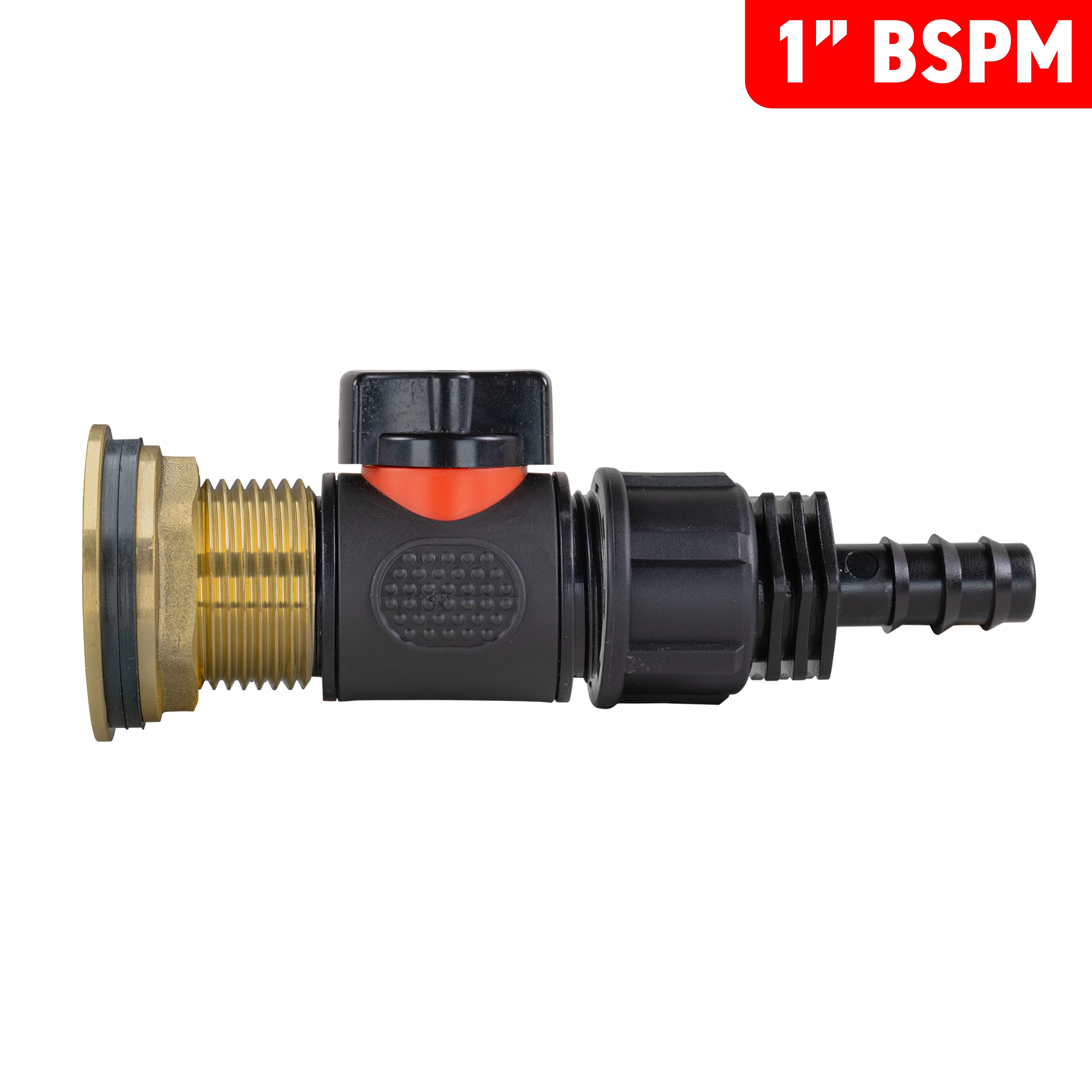 Water Butt Brass Kit 1" with In-Line Valve + 16mm Barb