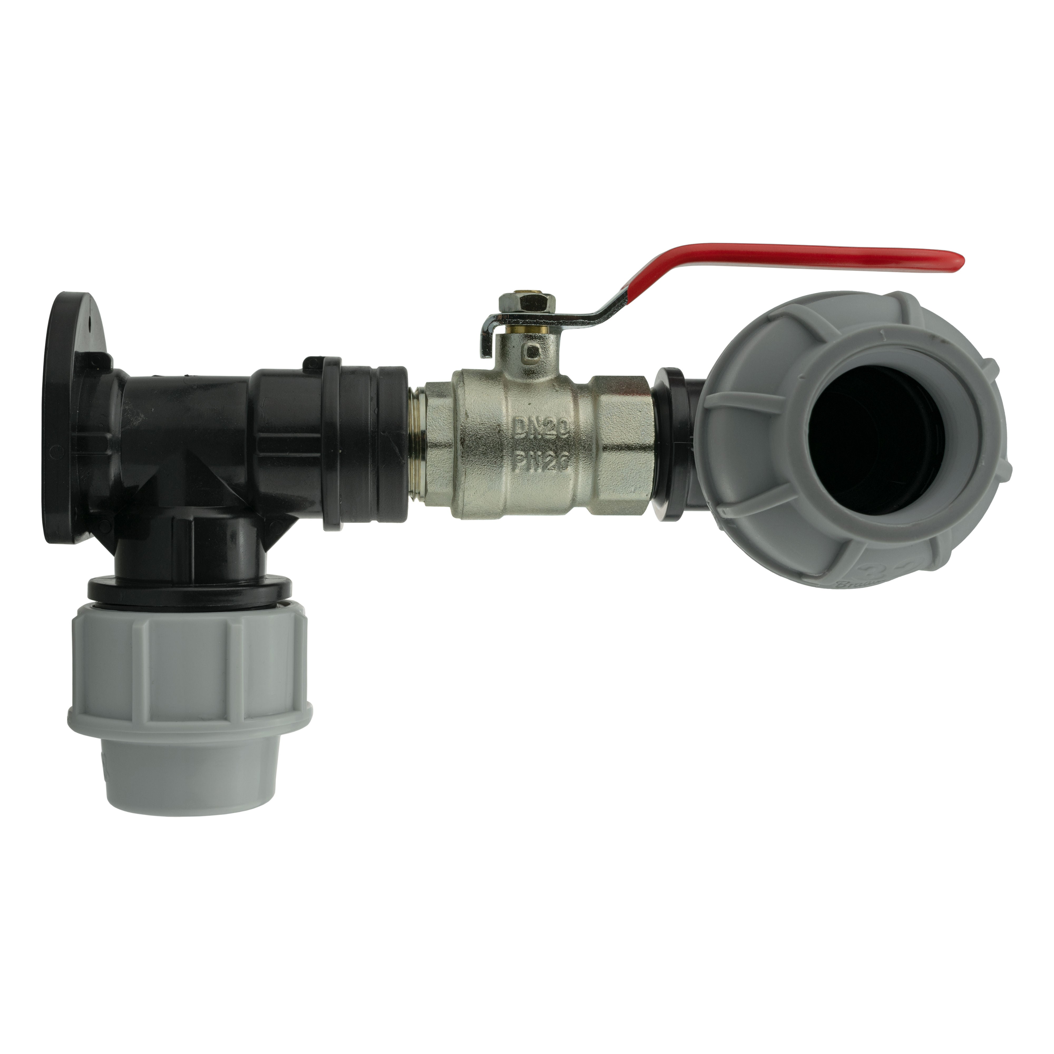 Wall Flange Kit 32mm MDPE + Lever Valve + 32mm MDPE Elbow