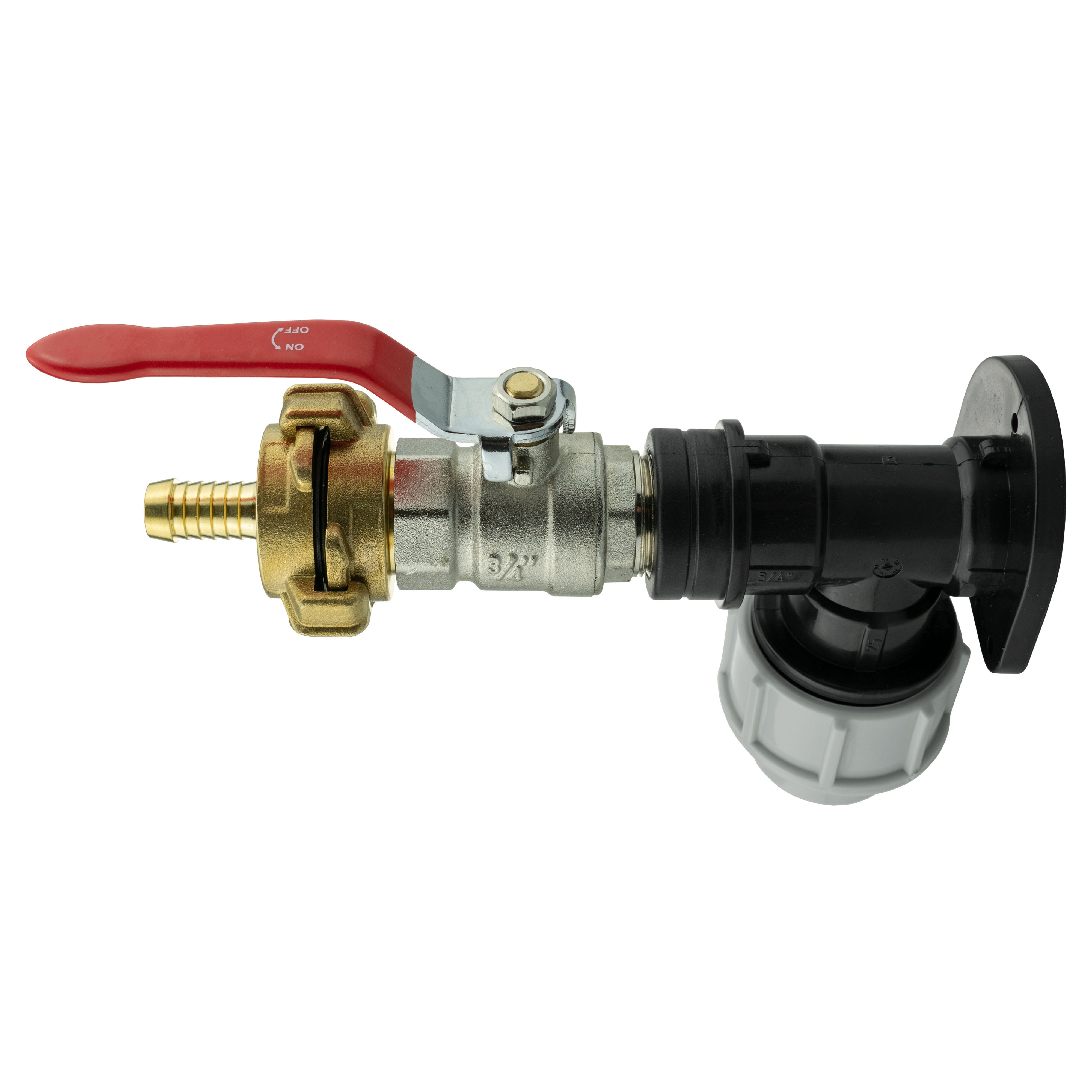 Wall Flange Kit 32mm MDPE + Lever Valve + 13mm Barbed Geka Set
