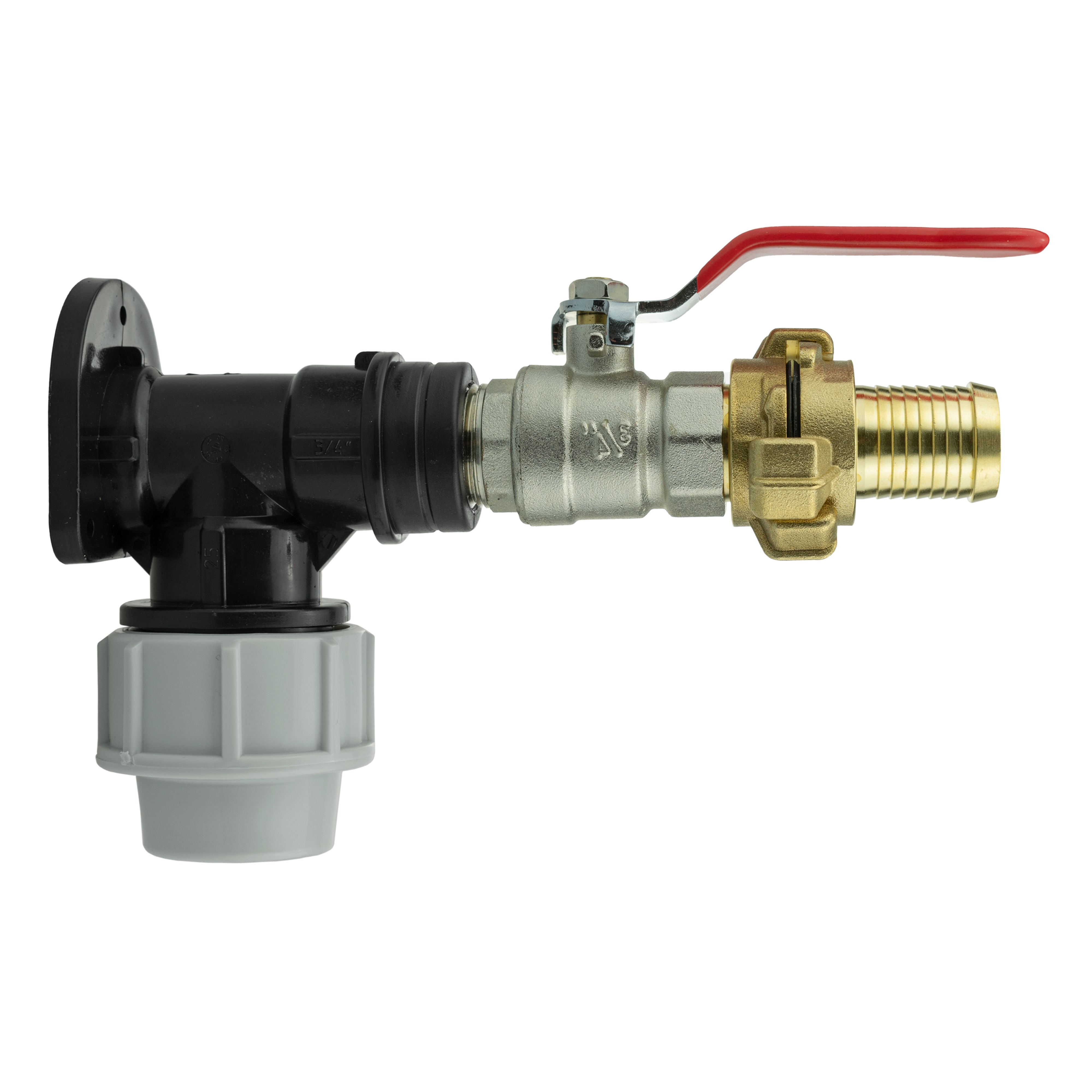 Wall Flange Kit 32mm MDPE + Lever Valve + 25mm Barbed Geka Set