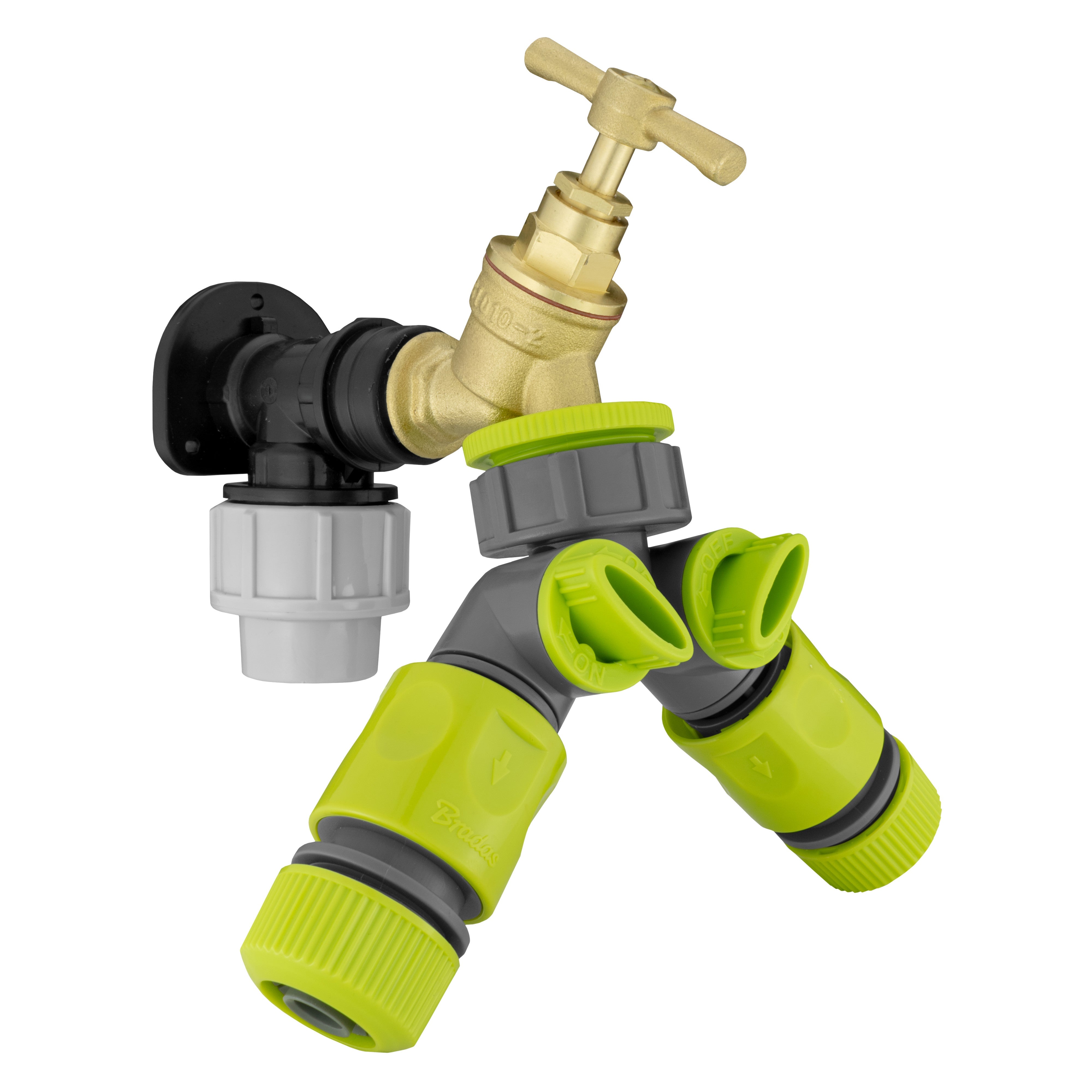 Wall Flange Kit 32mm MDPE + Brass Bib Tap + Two Way Splitter + Connectors