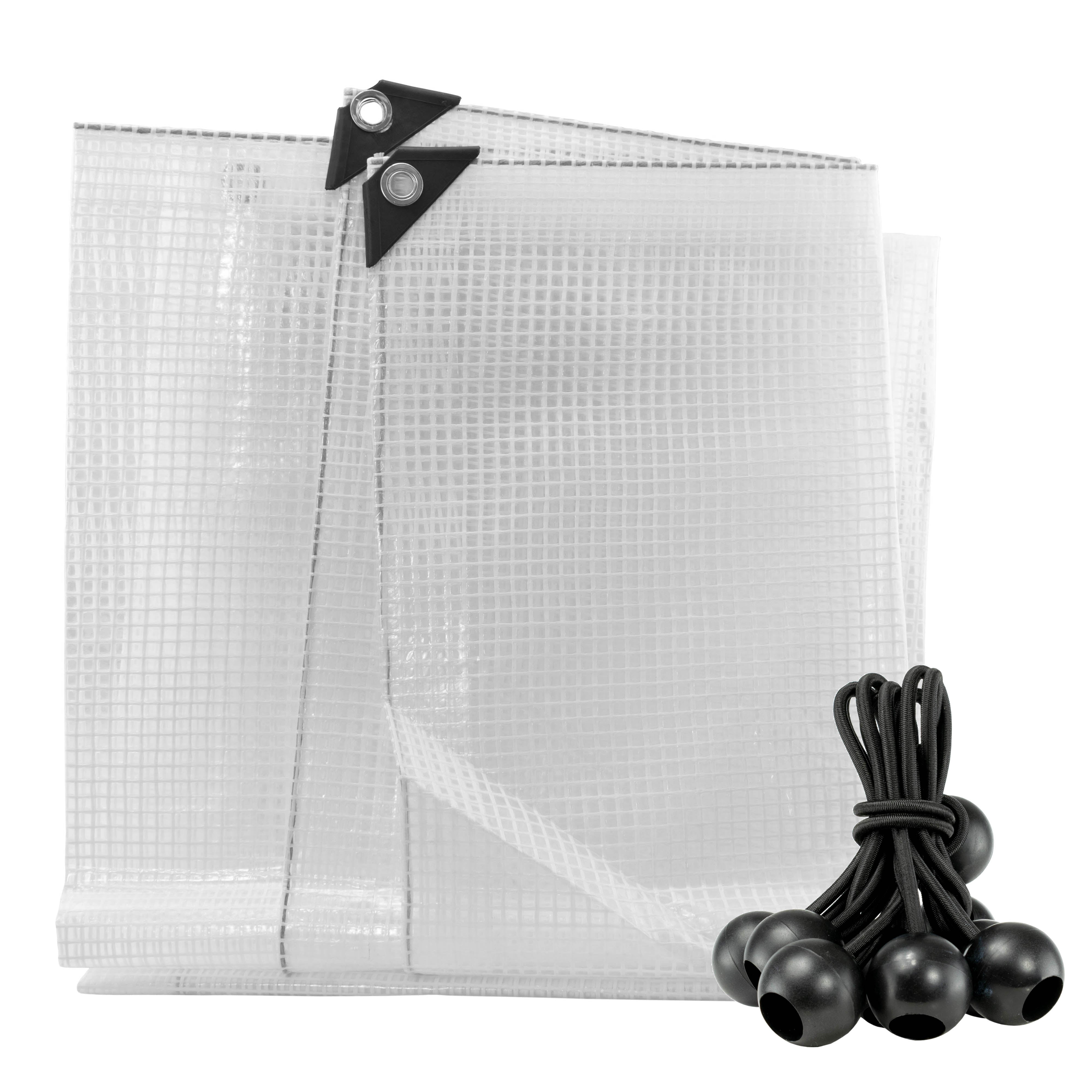 Clear M-Grade Tarpaulin with 10 x 6" Bungee Balls (Black)