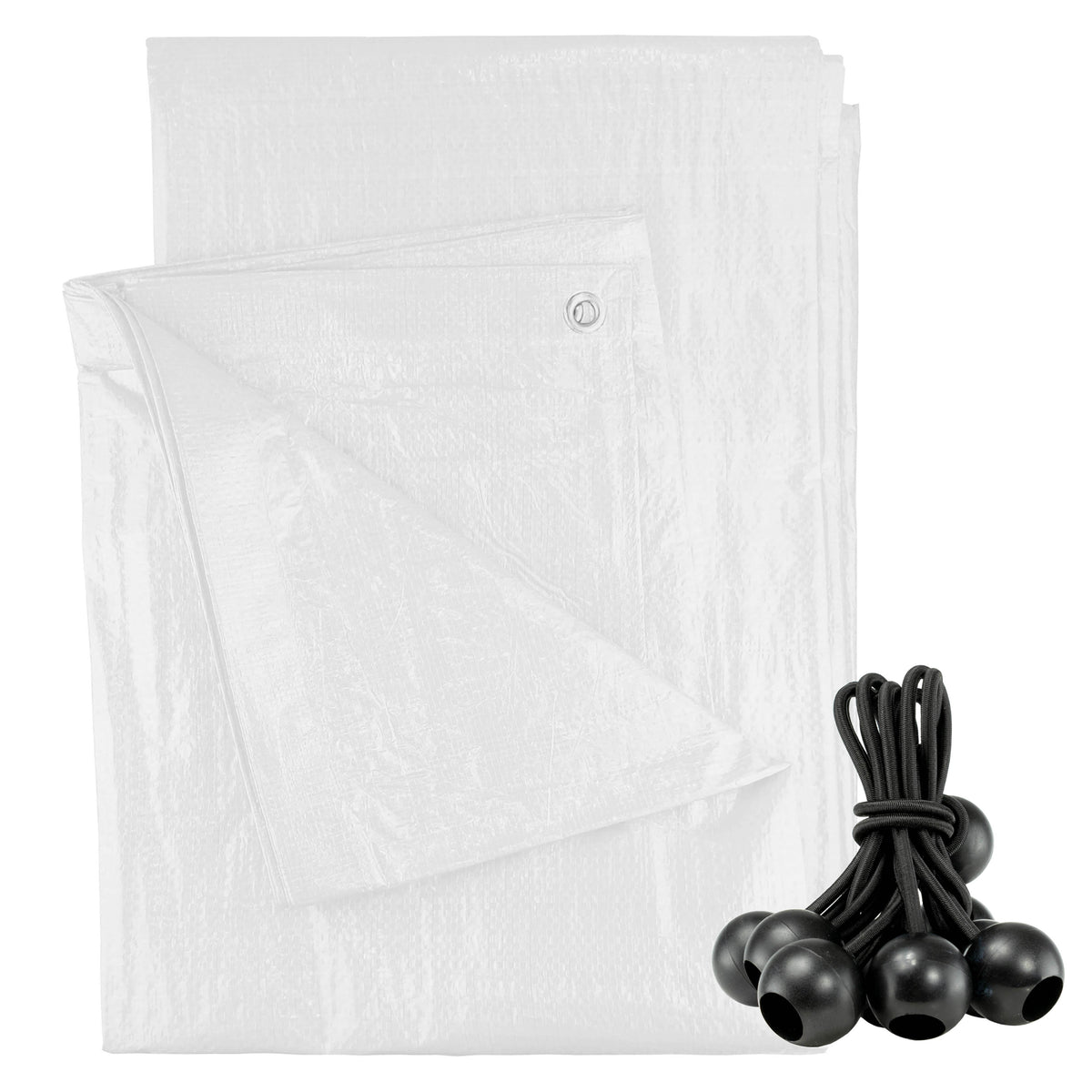 White M-Grade Tarpaulin with 10 x 6" Bungee Balls (Black)