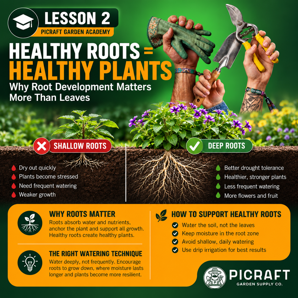 🎓 Picraft Garden Academy – Lesson 2 Healthy Roots = Healthy Plants