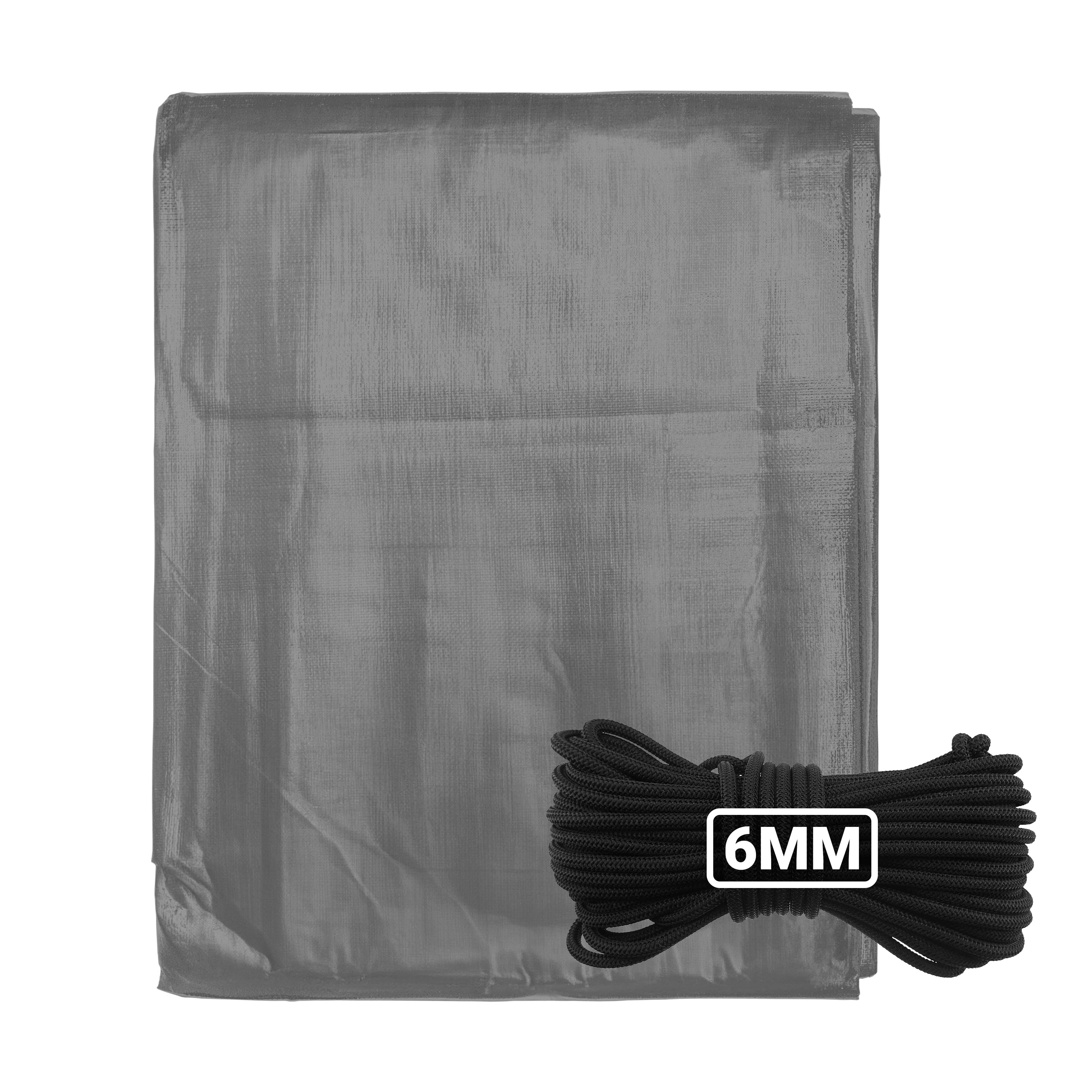 Gray tarp with 6mm black rope