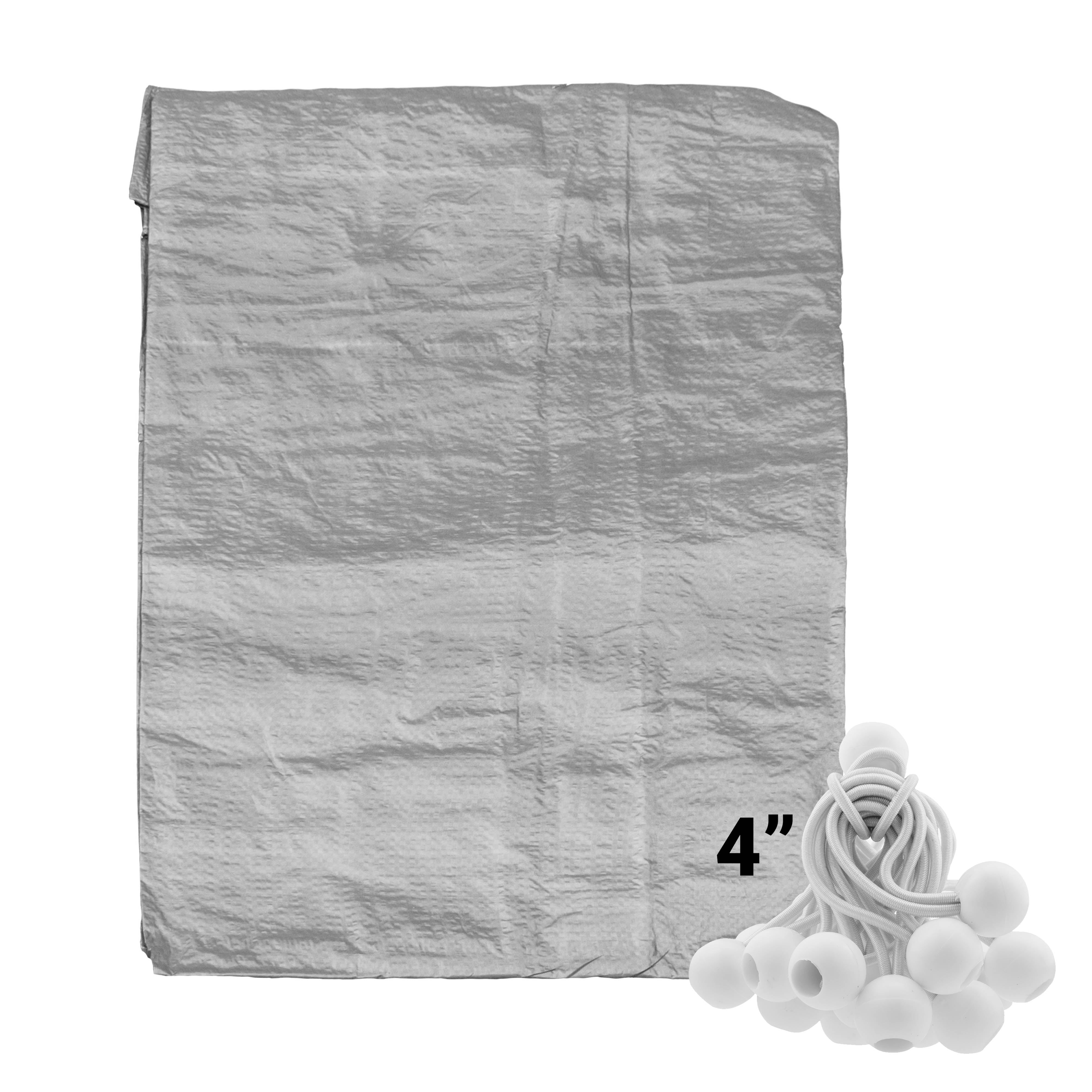 Grey S-Grade Tarpaulin with 20 x 4" Bungee Balls (White)