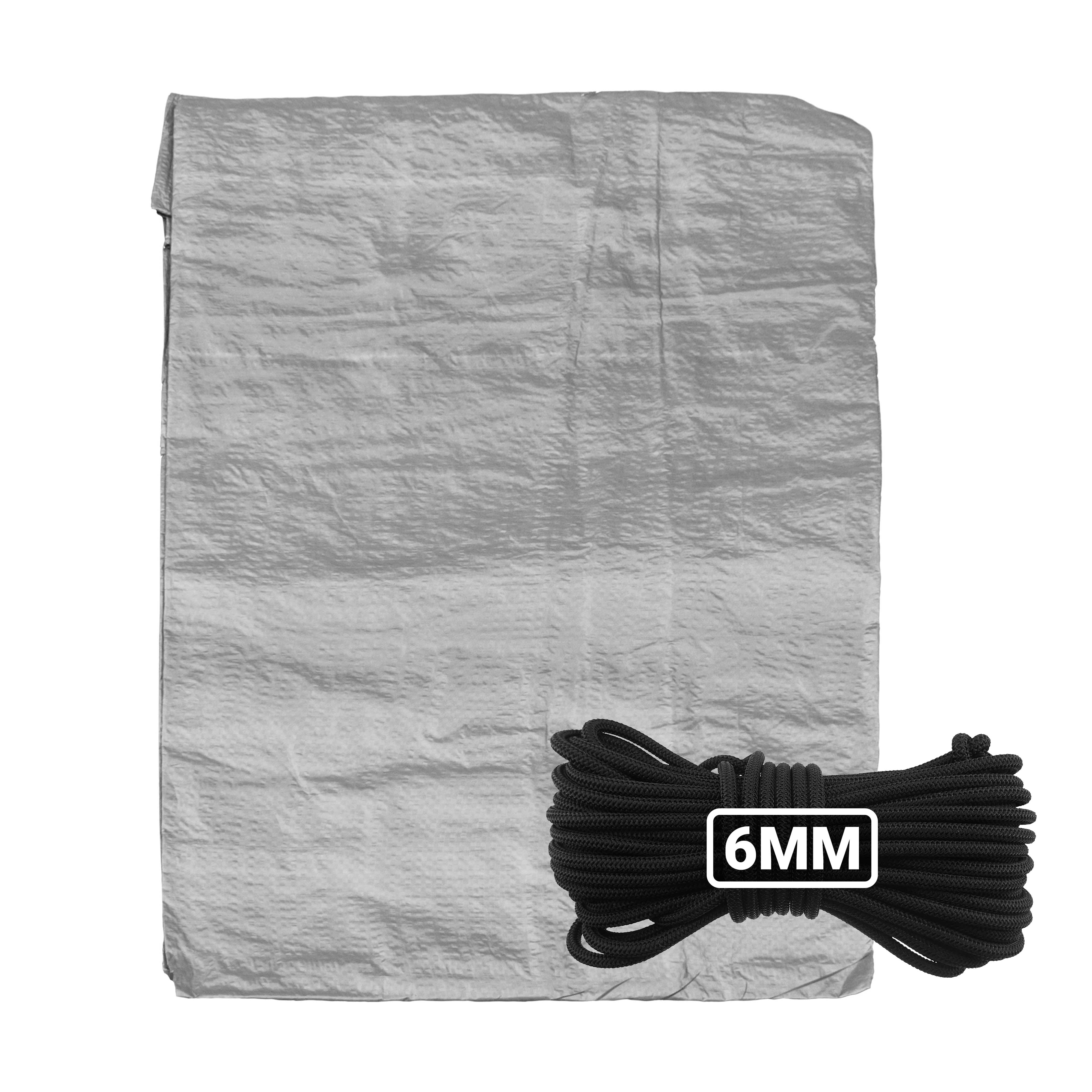 Grey S-Grade Tarpaulin with 10 Metres of 6mm Bungee Rope