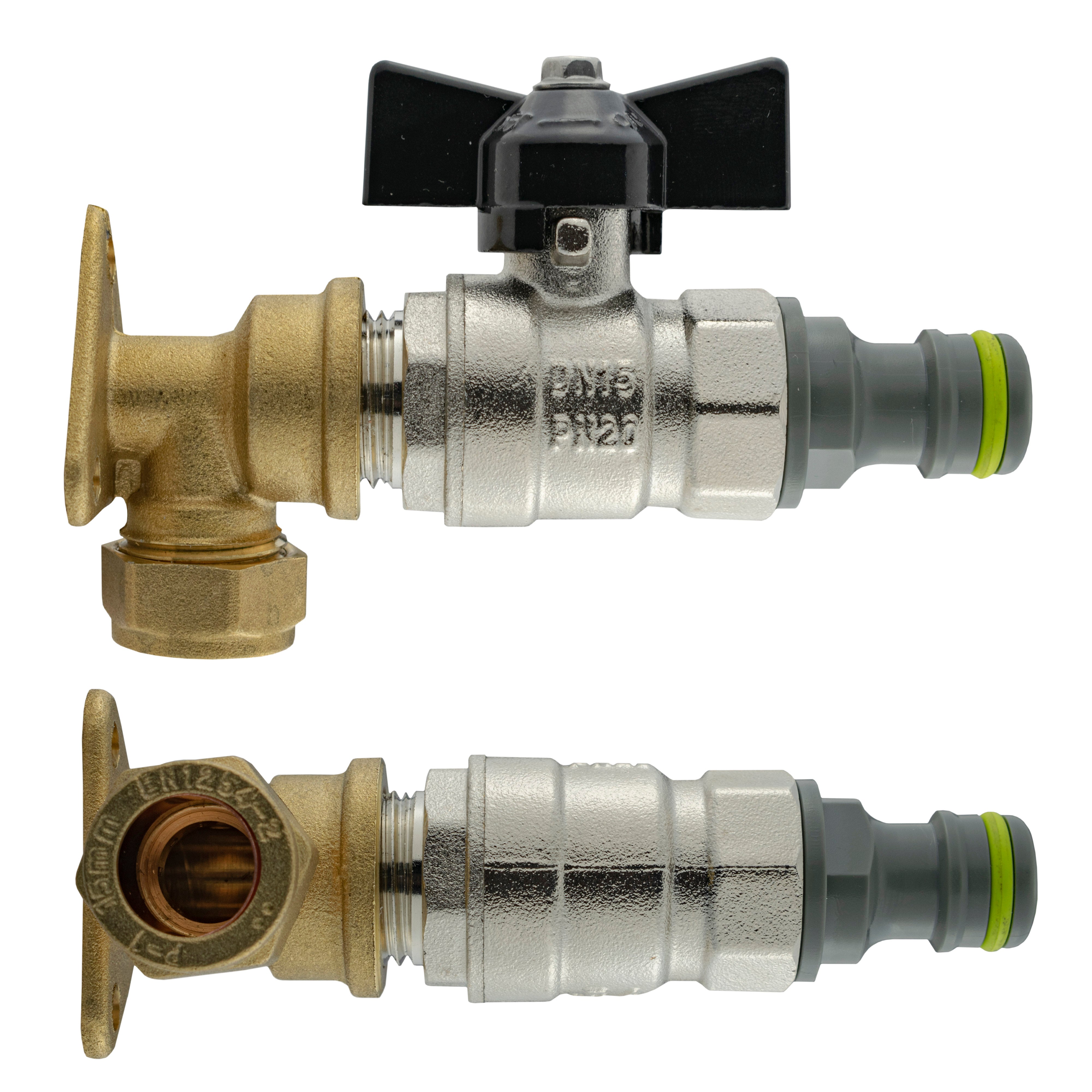 15mm Brass Wall Flange Kit with Bib Valve + Click Lock