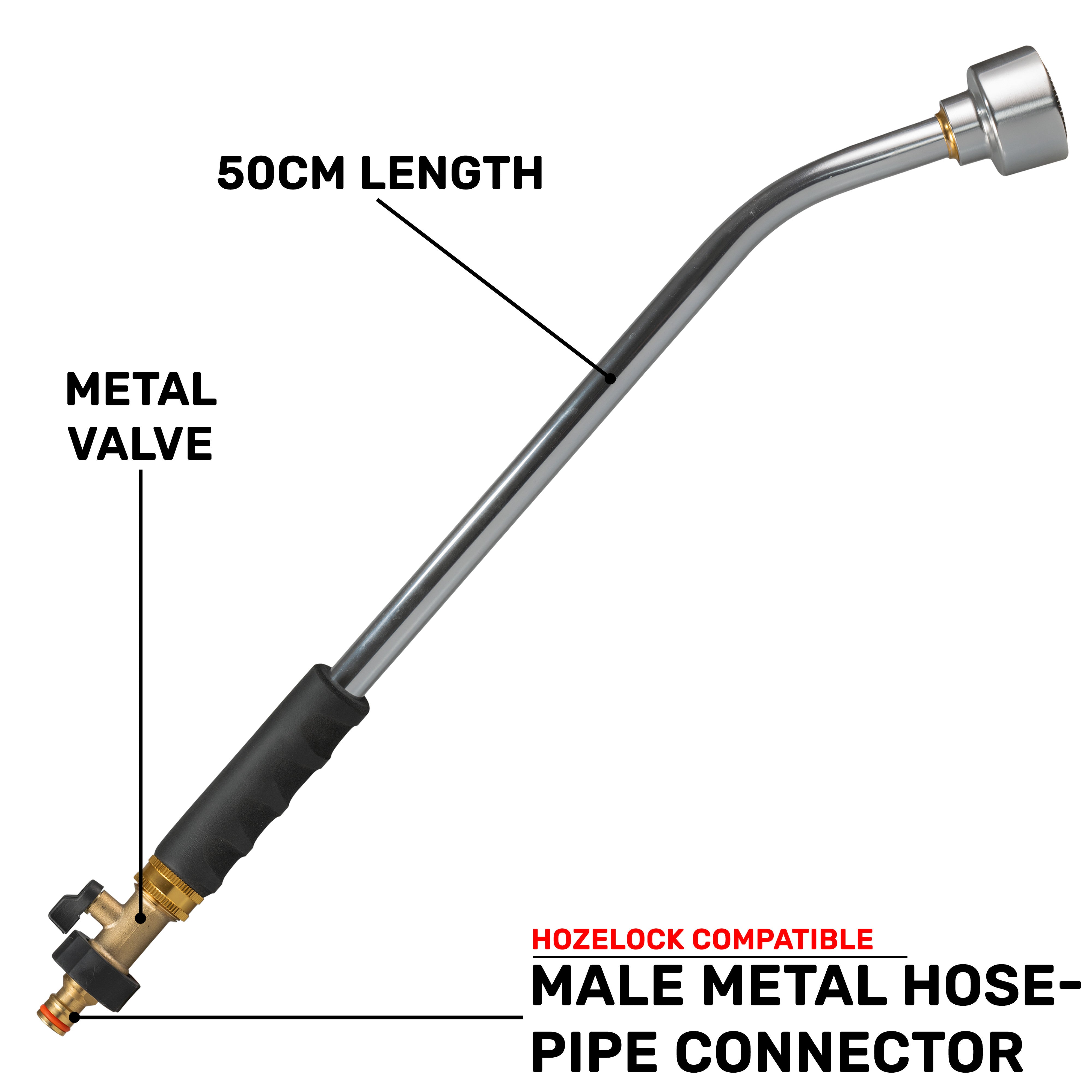 50cm Garden Watering Lance with Brass Valve and Quick Connect Male