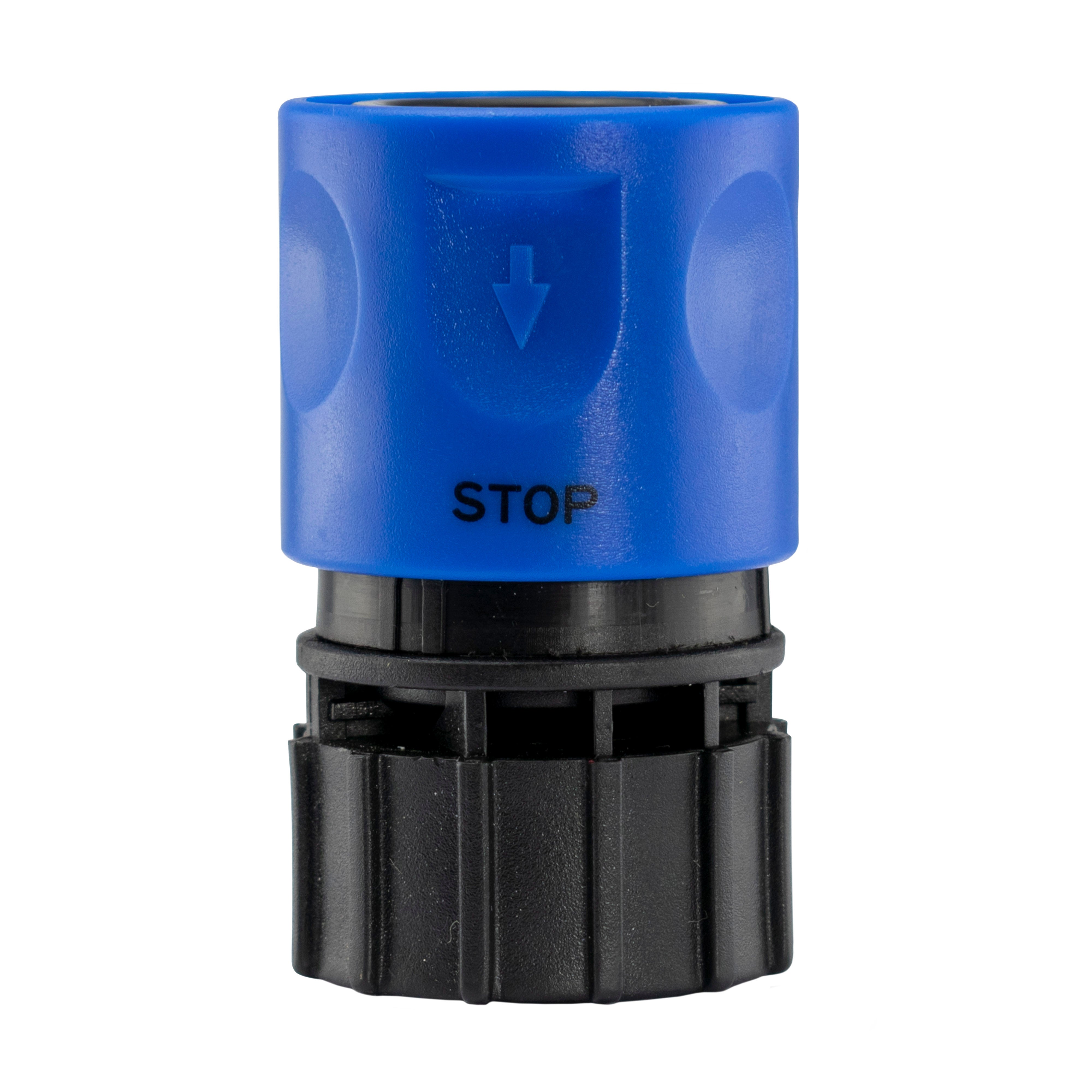 Hose Connector Blue with In-Line BSPM Valve and 16mm Barbed Straight