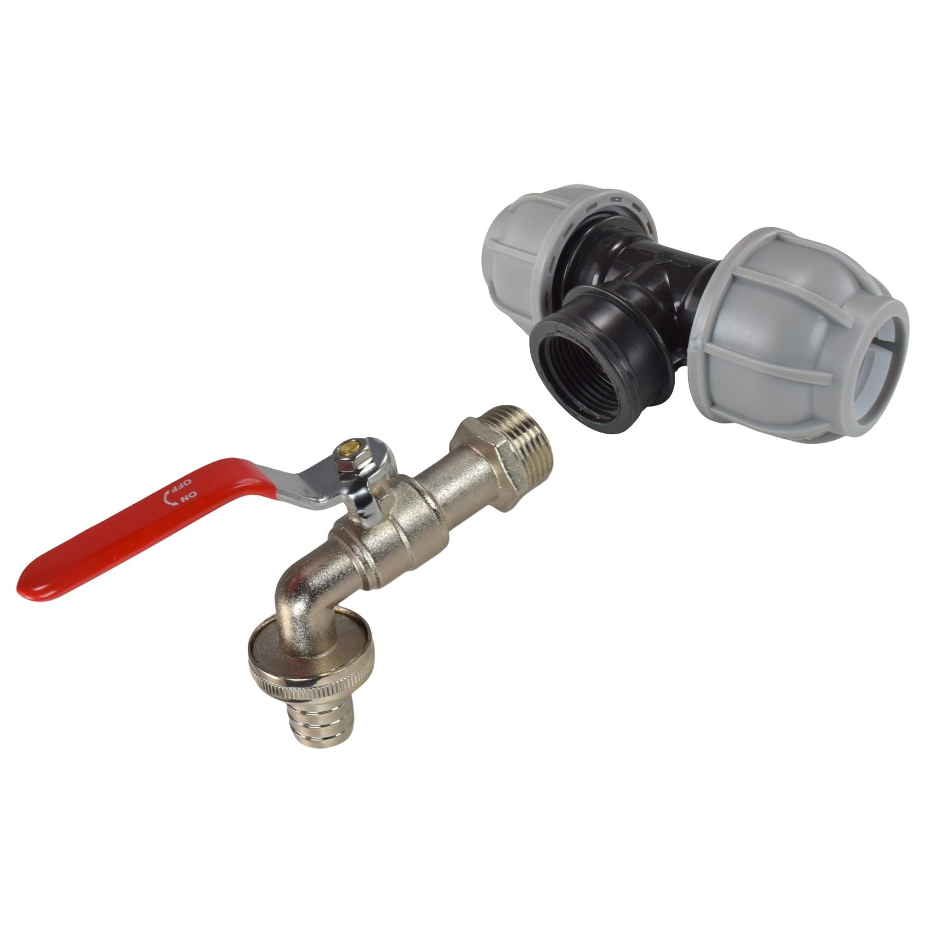 MDPE Tee 20mm and Lever Tap with Barb Outlet