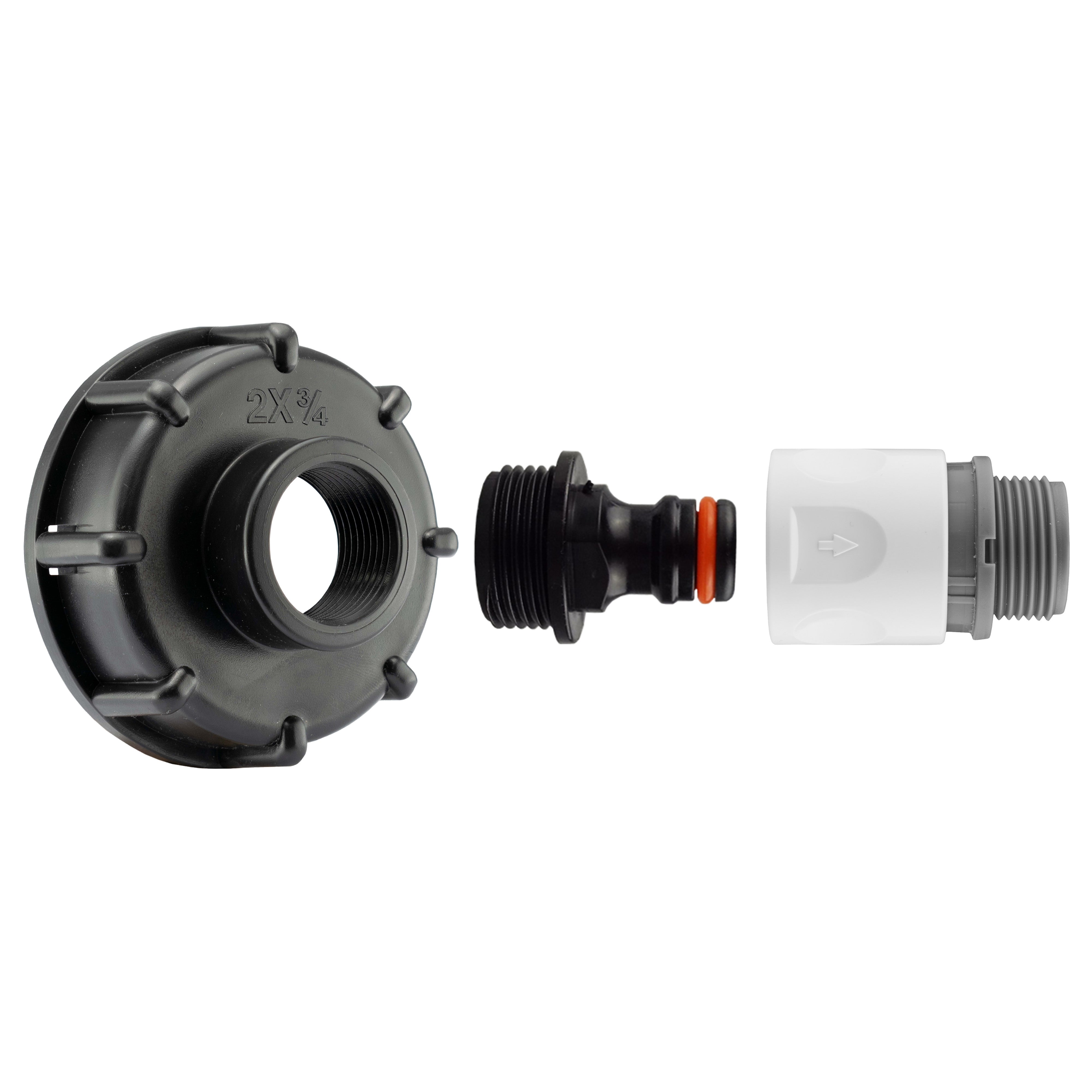 IBC 2” S60X6 Cap with Male Quick Connector and ¾” BSP Threaded Hose Connector