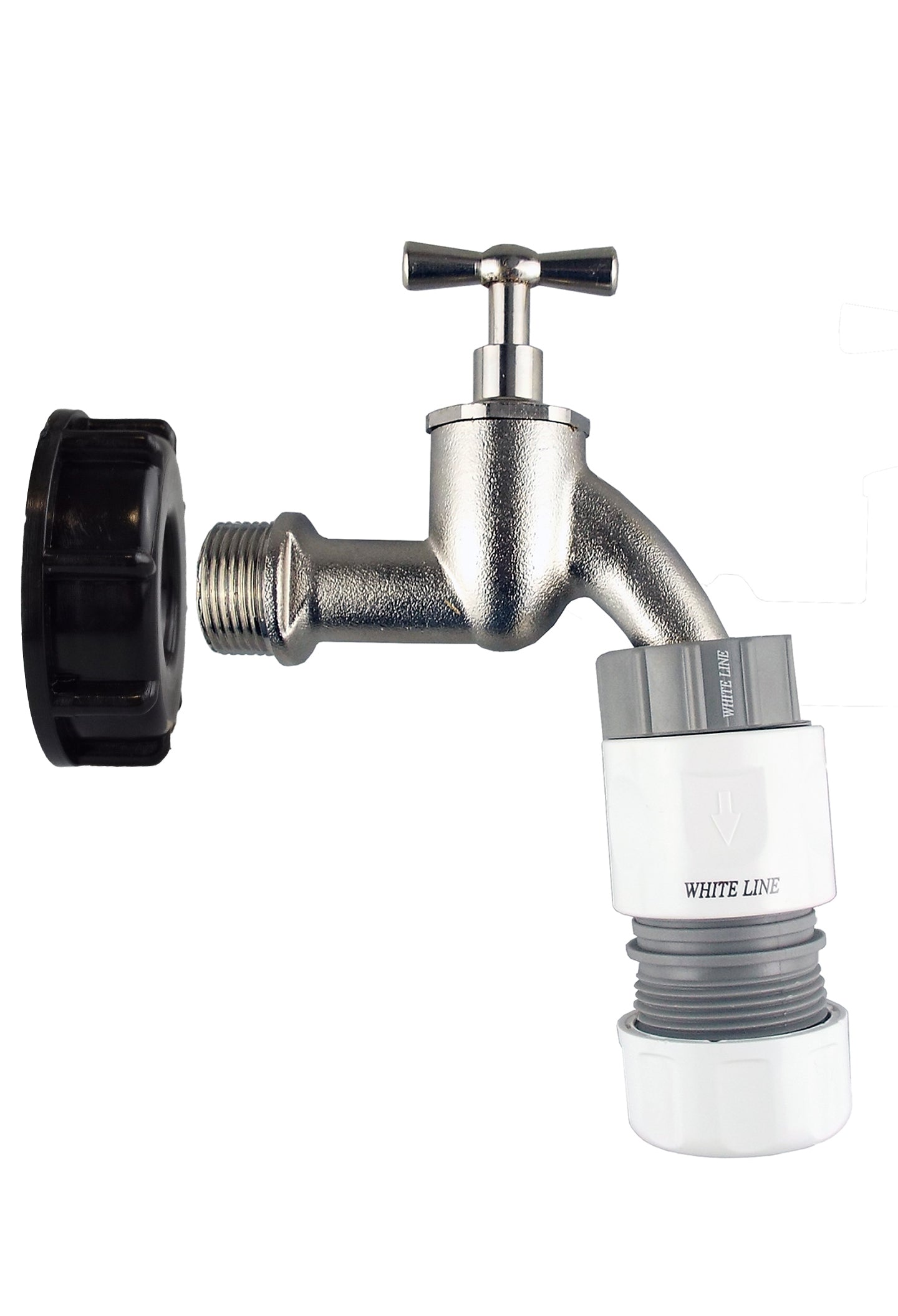 IBC 2” S60X6 Cap with Bib Tap and Max Flo Hose Connectors Set
