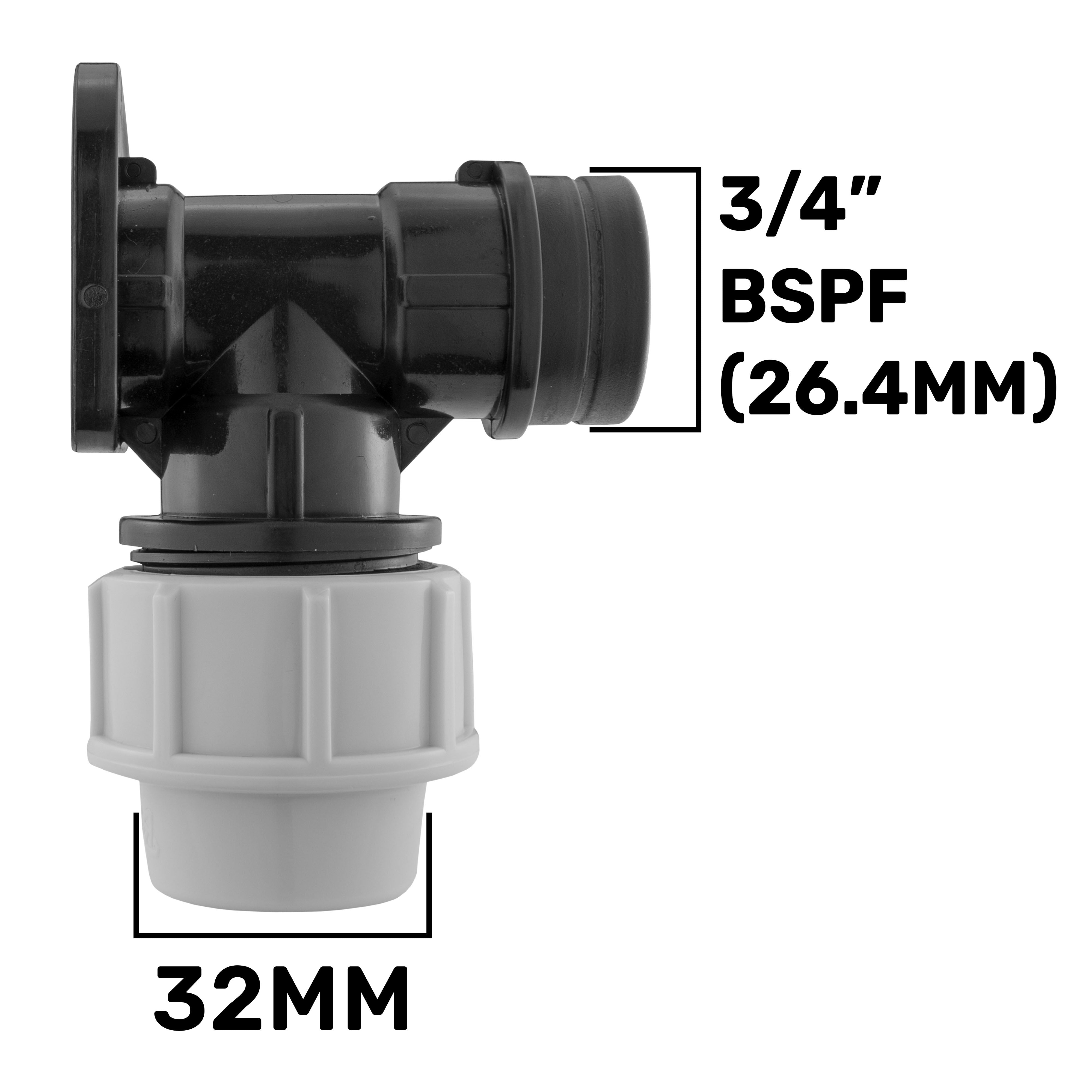 Wall Flange Kit 32mm MDPE + Lever Valve + Quick Connect Male
