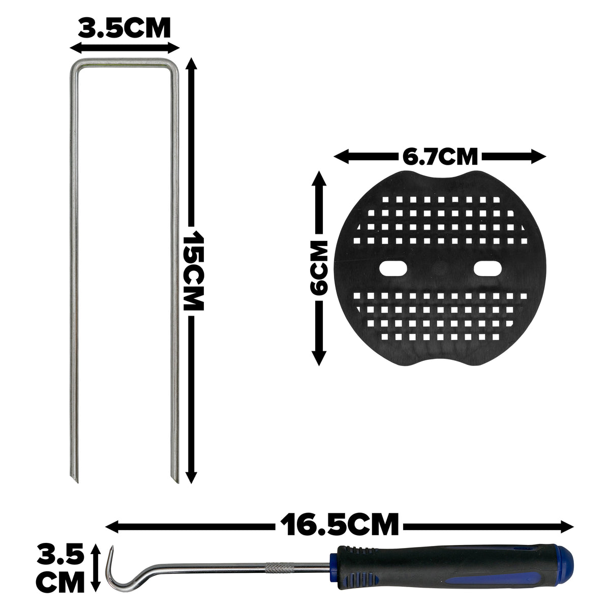 Weed Control Membrane Pegs Buffer Washer Set Blue with Rubber Mallet