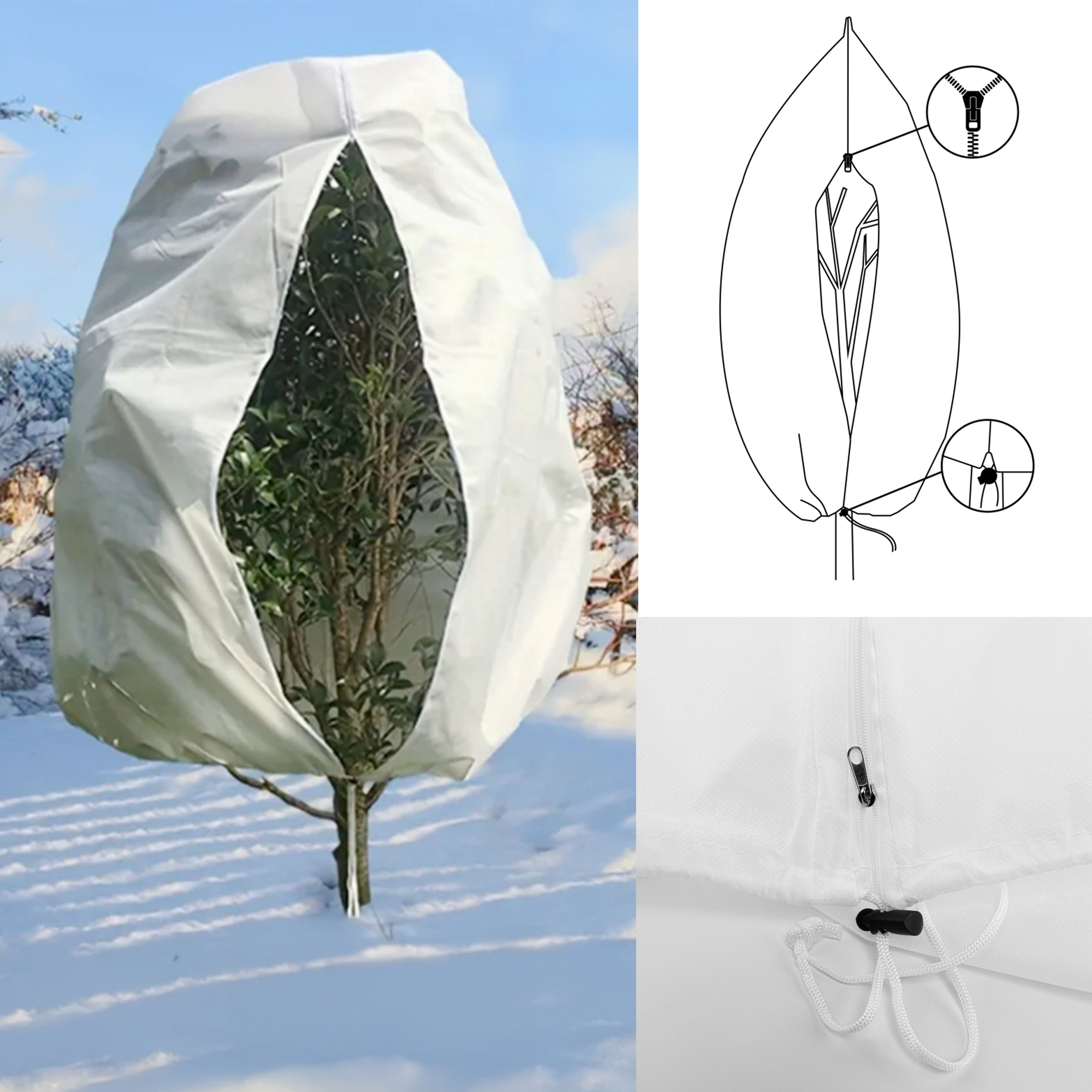 Protective Plant Cover, 50gsm Sack with Cord and Zipper, Diameter: 76cm, Size: 1.2m x 1.8m