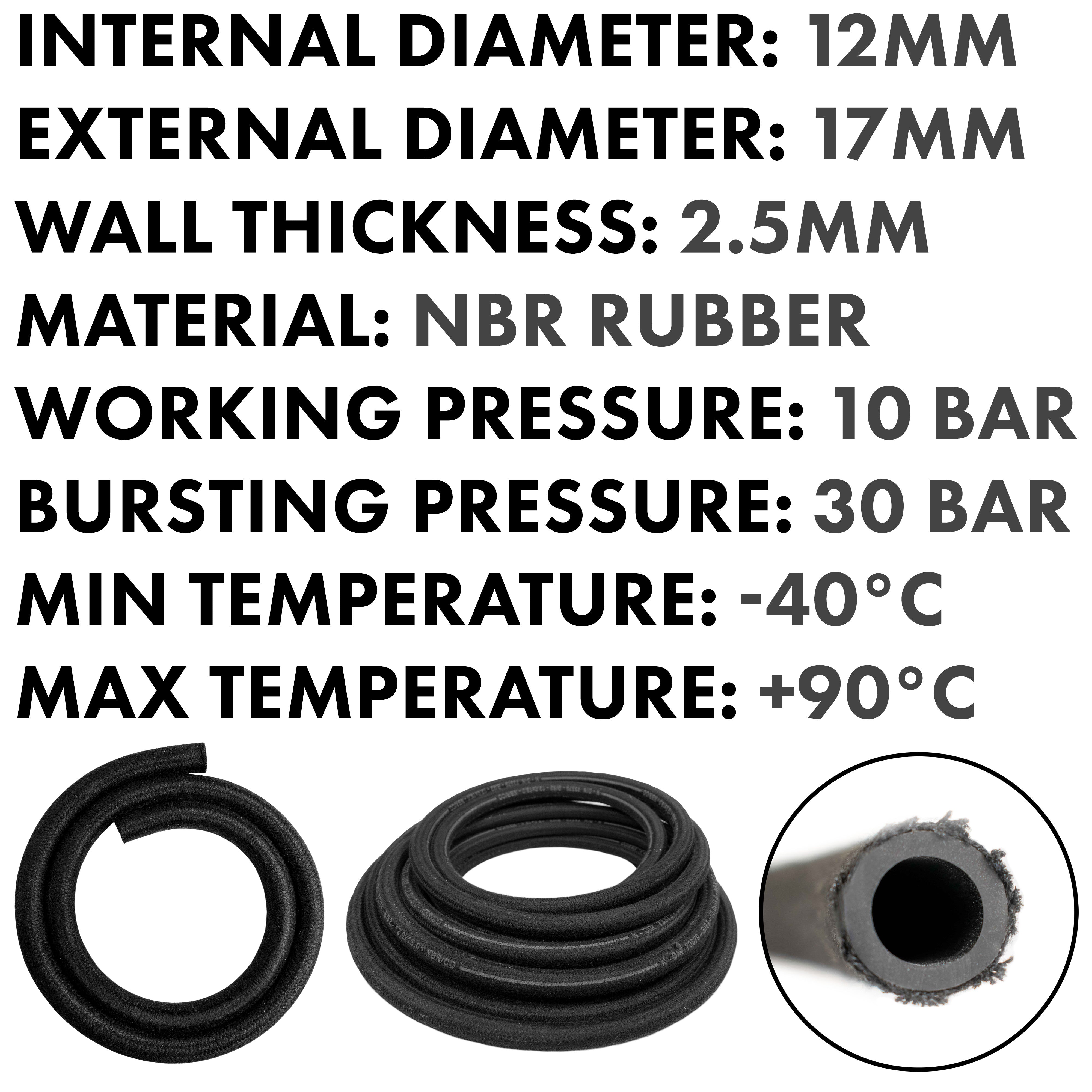 Rubber Reinforced with a Heat Resistant Textile Braid 12mm/18mm