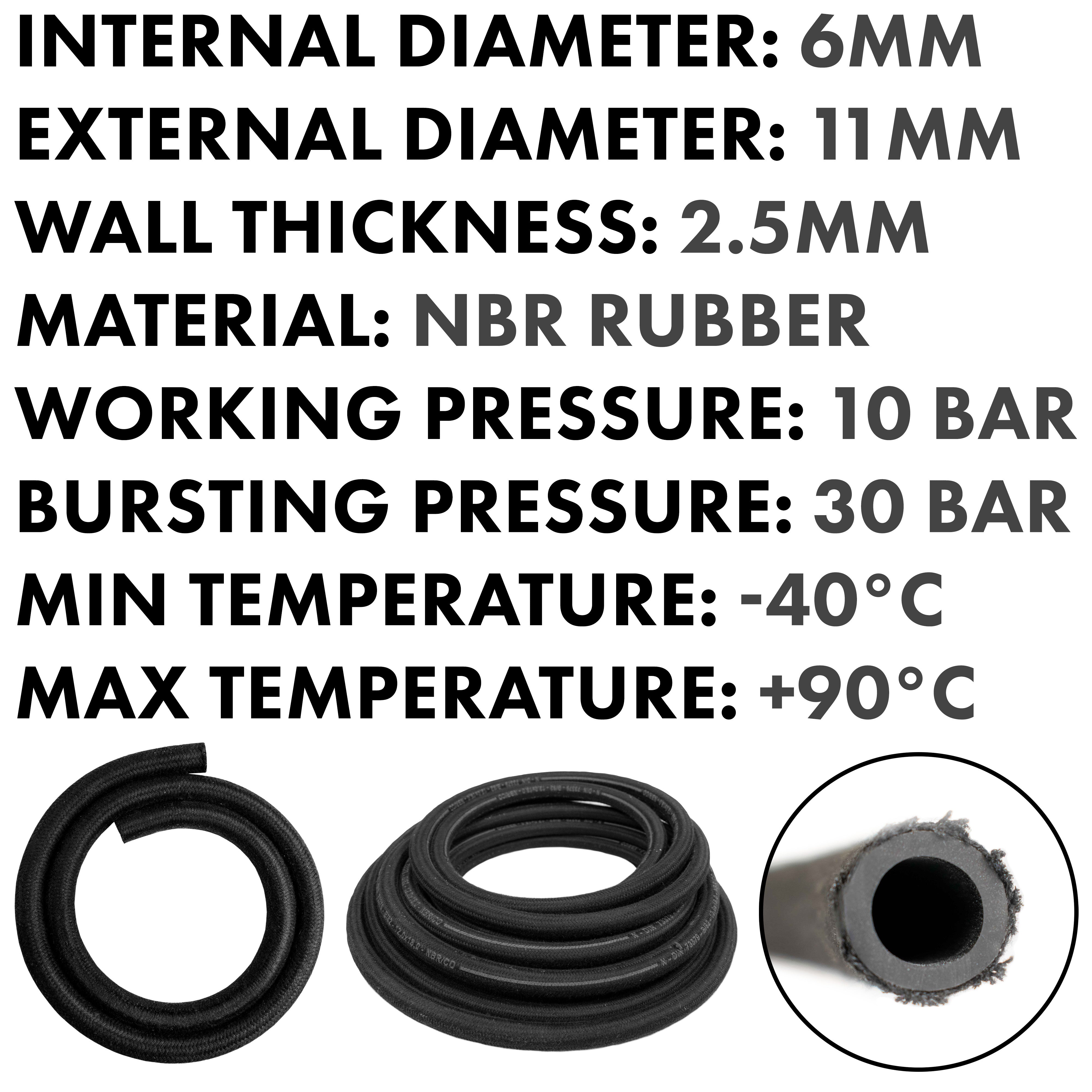 Rubber Reinforced with a Heat Resistant Textile Braid 6mm/11mm