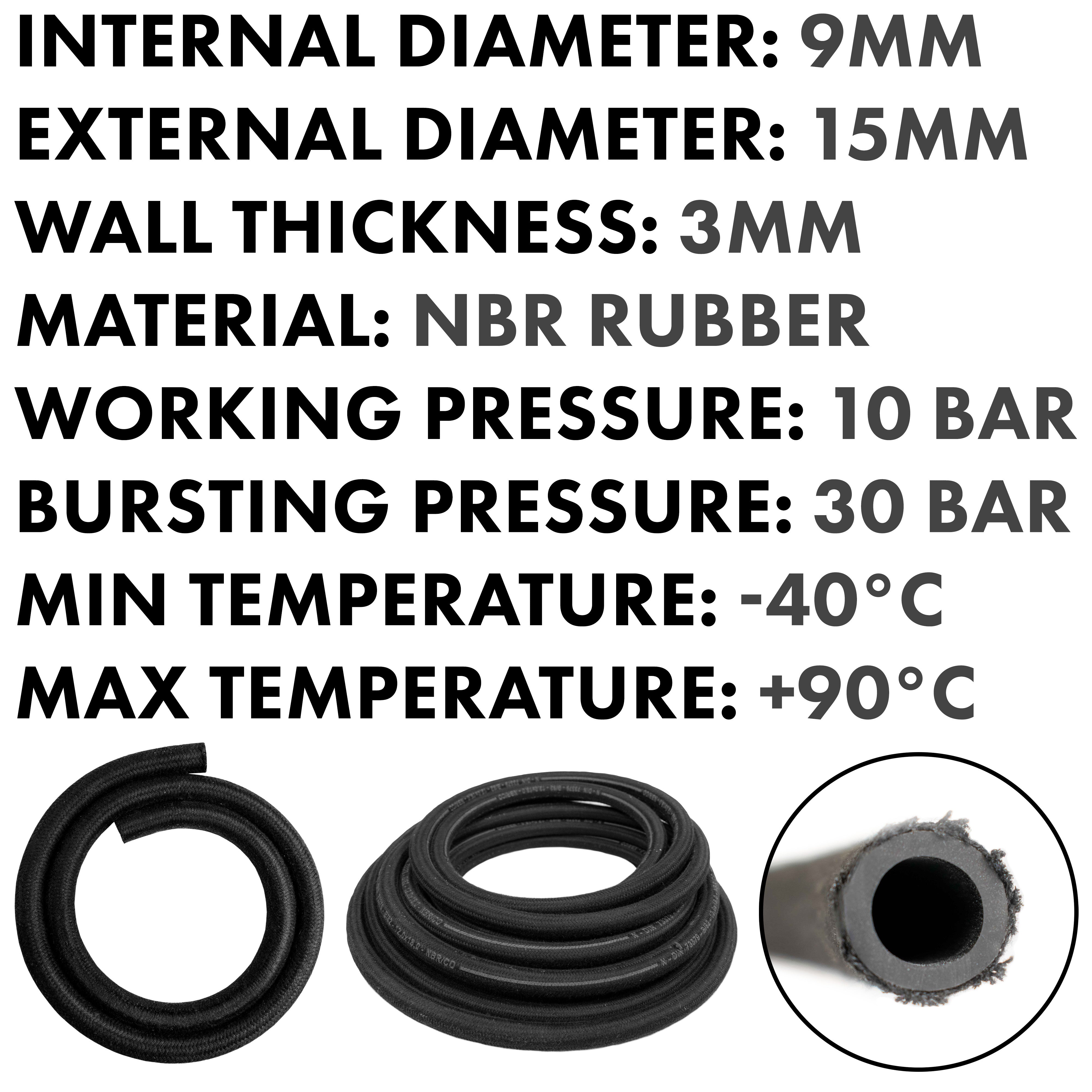 Rubber Reinforced with a Heat Resistant Textile Braid 9mm/15mm
