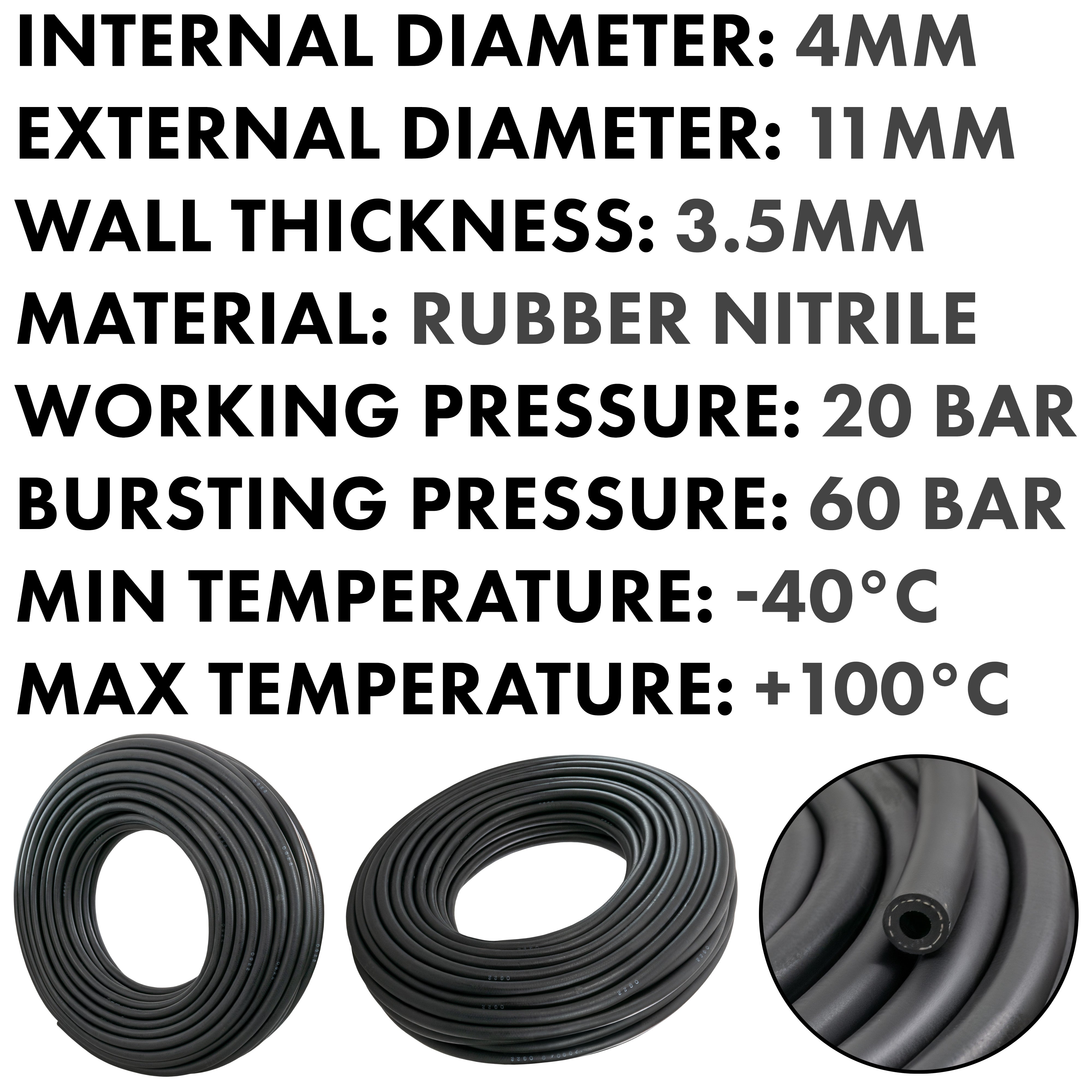 Rubber 4mm Braided Fuel, Oil Hose SAE J30 R6