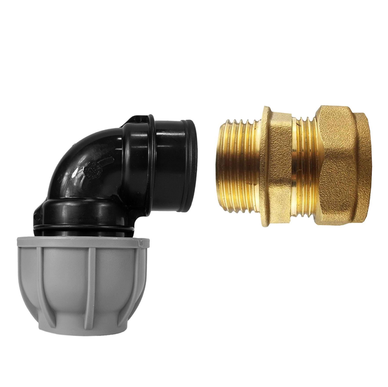 Brass Compression 15mm Straight with 20mm MDPE Elbow