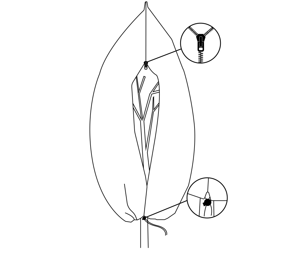 Protective Plant Cover, 50gsm Sack with Cord and Zipper, Diameter: 89cm, Size: 1.4m x 2.2 m