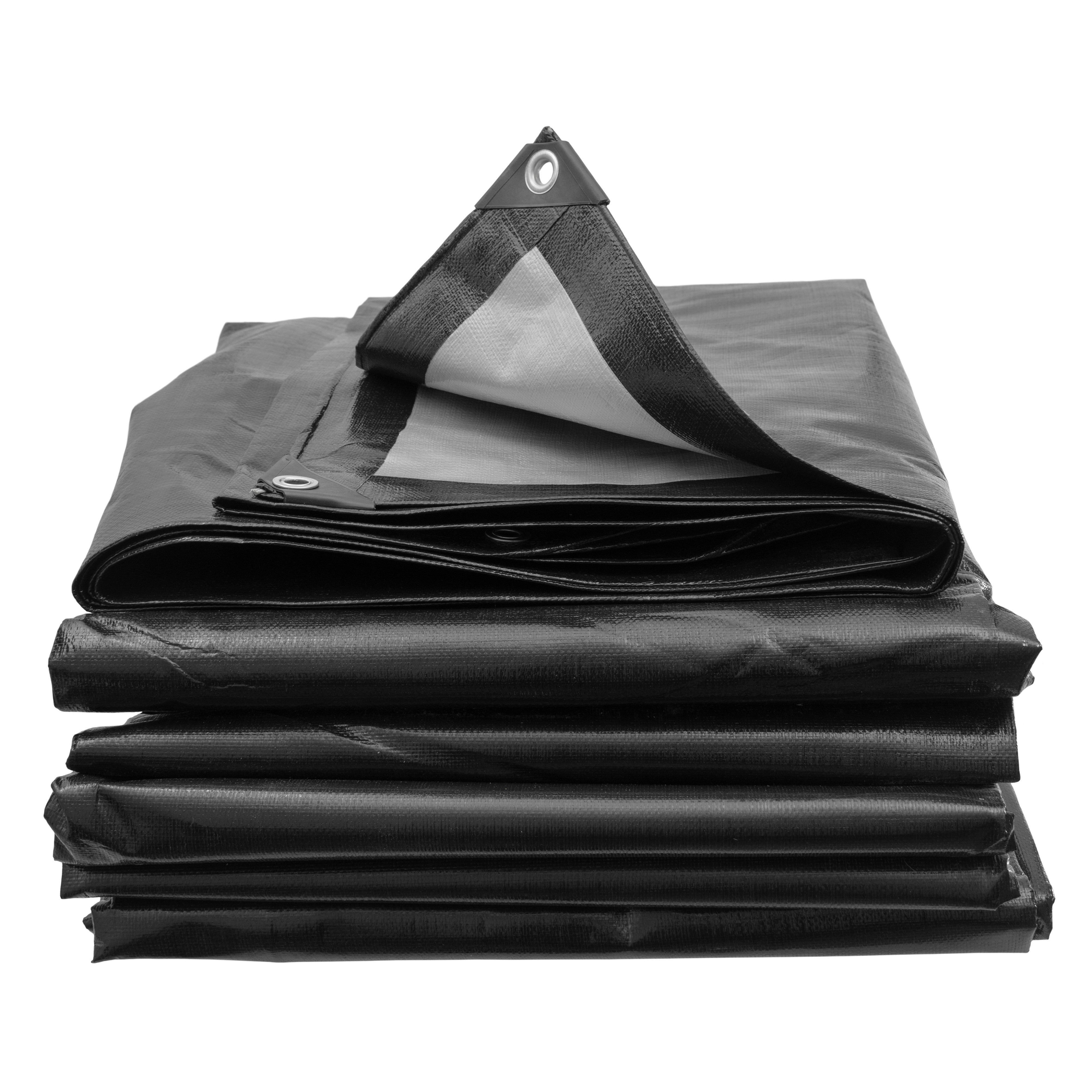 Black/Silver L-Grade Tarpaulin with 10m of 6mm Bungee Rope and 10 x Slide Type Tarp Clips