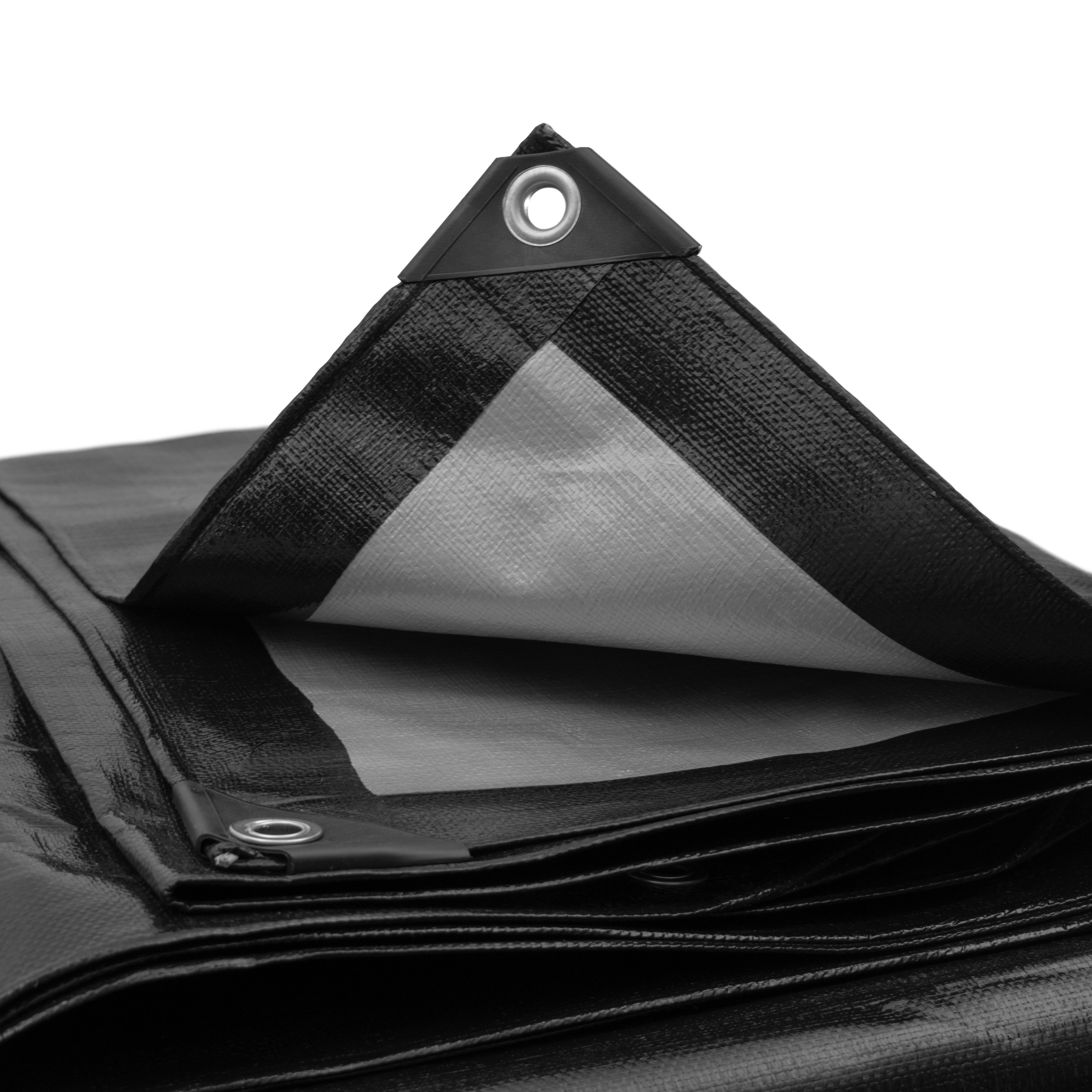 Black/Silver L-Grade Tarpaulin with 10 Metres of 8mm Bungee Rope