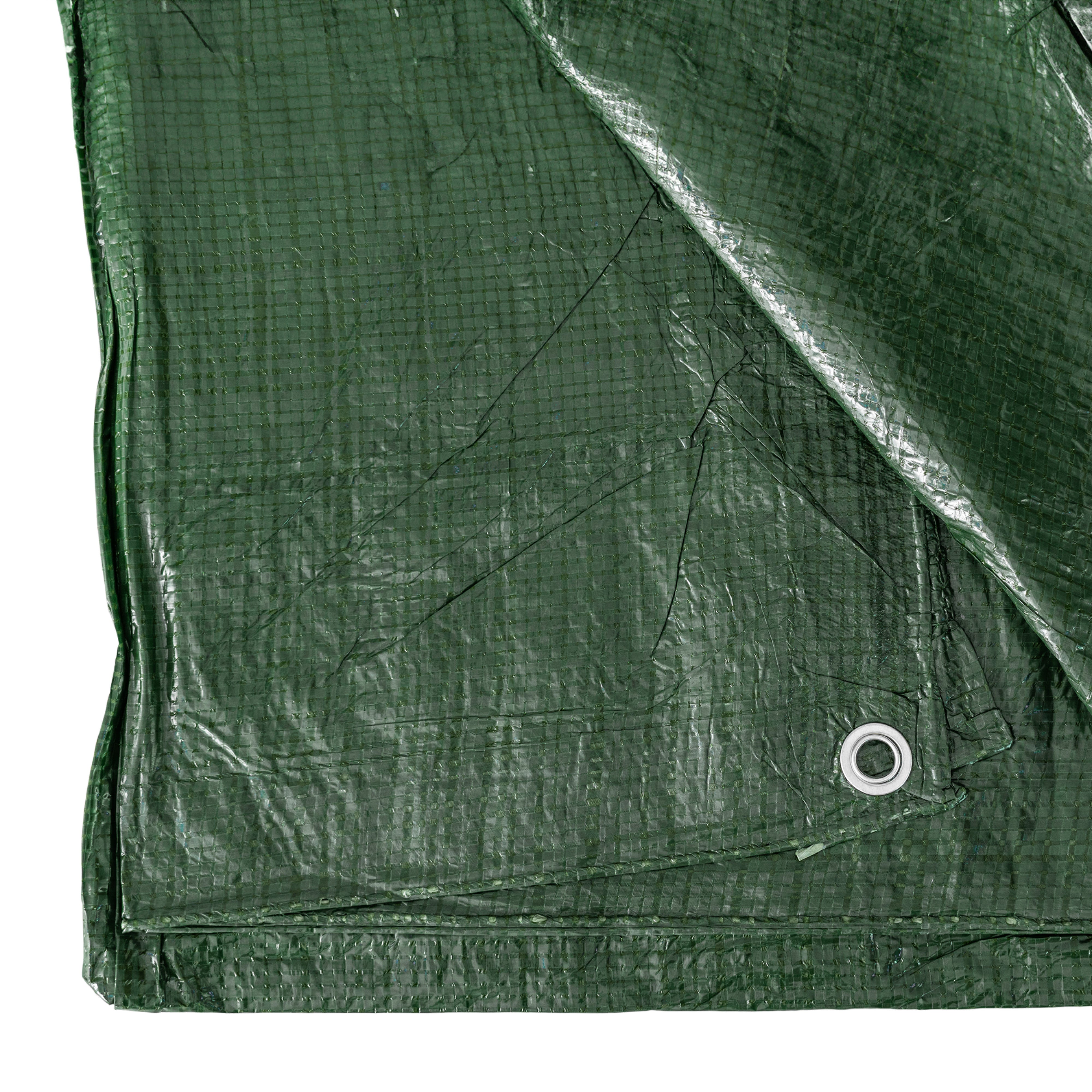 Green S-Grade Tarpaulin with 10 x 6" Bungee Balls (Black) and 10 x Screw Type Tarp Clips
