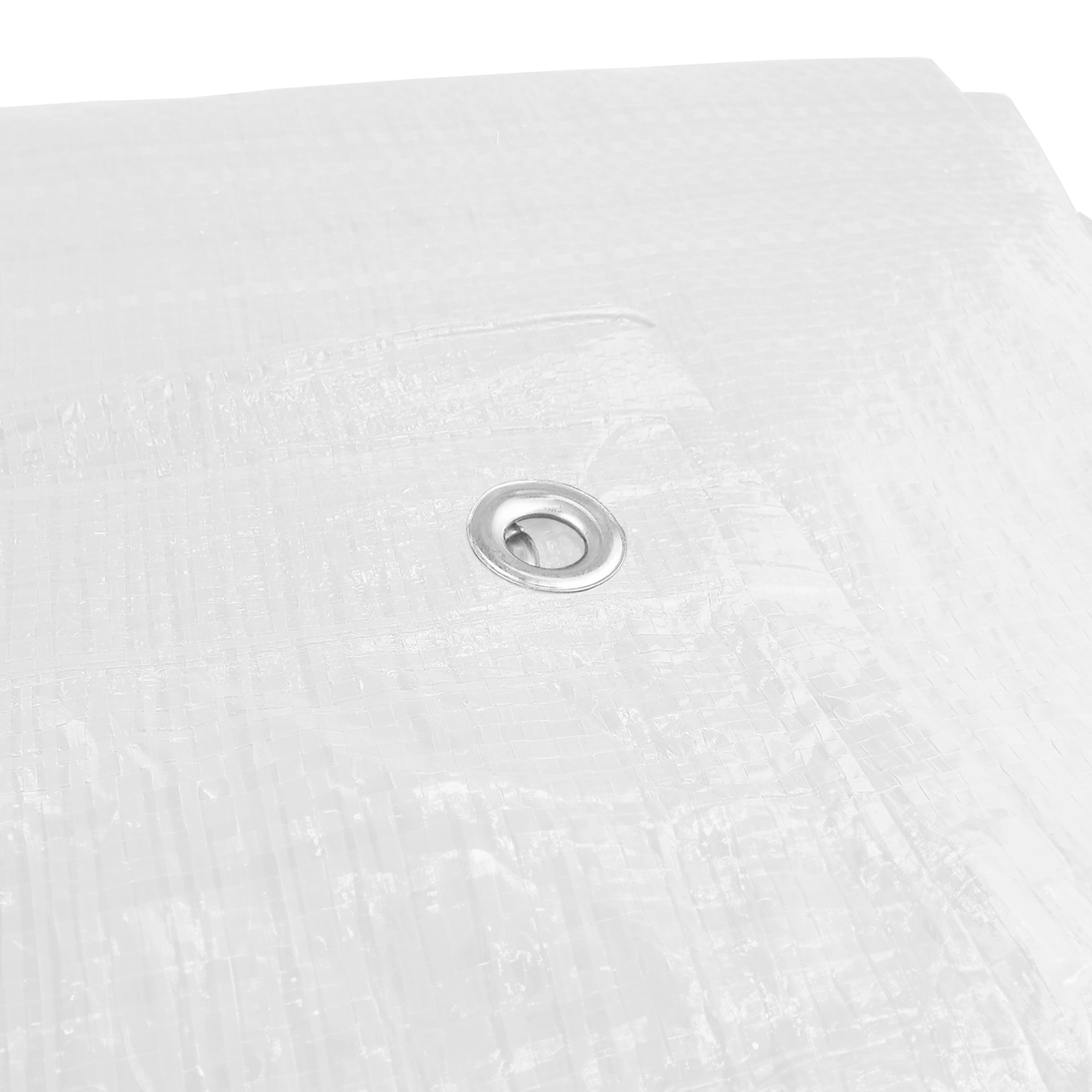 White M-Grade Tarpaulin with 10m of 6mm Bungee Rope and 10 x Screw Type Tarp Clips