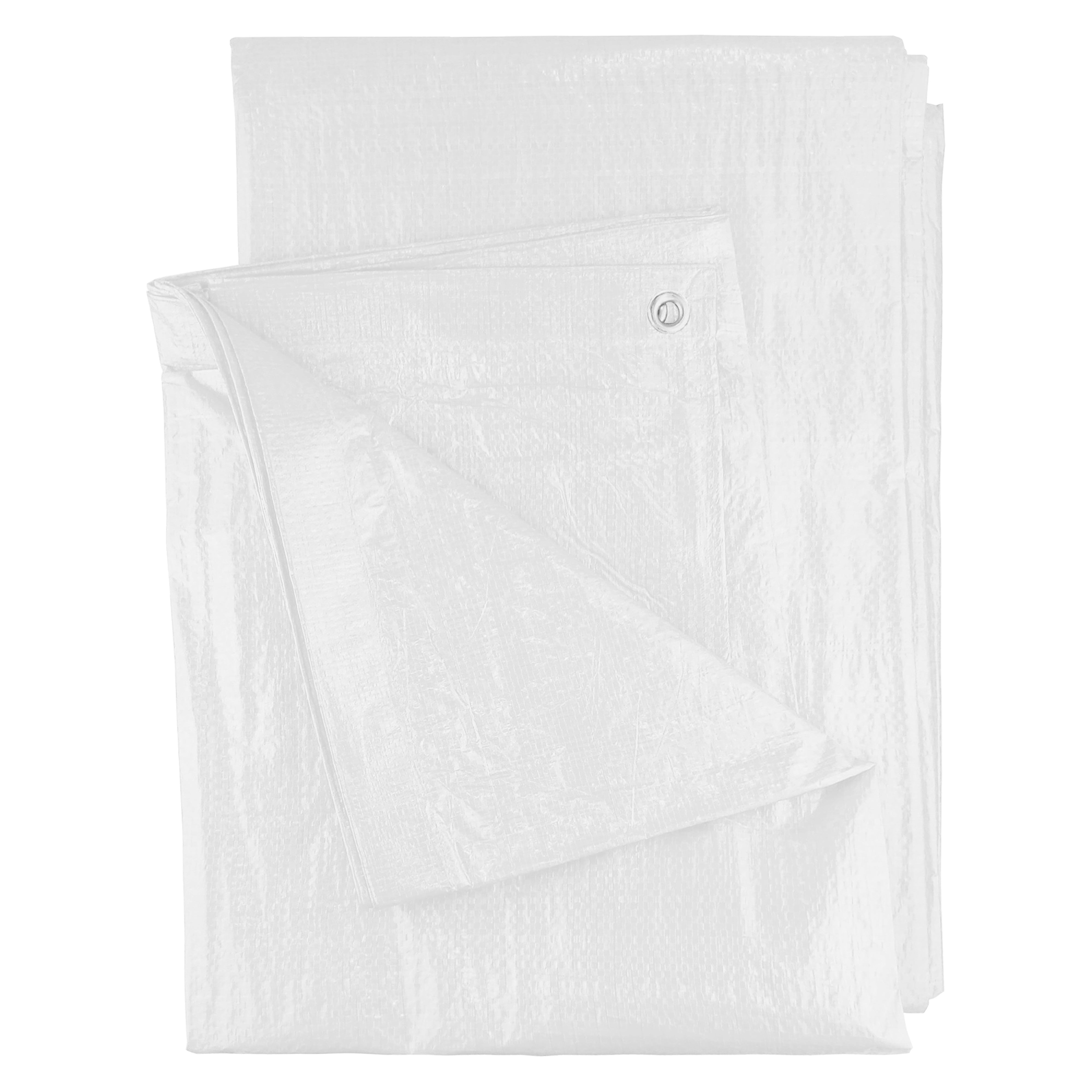 White M-Grade Tarpaulin with 10m of 6mm Bungee Rope and 10 x Slide Type Tarp Clips