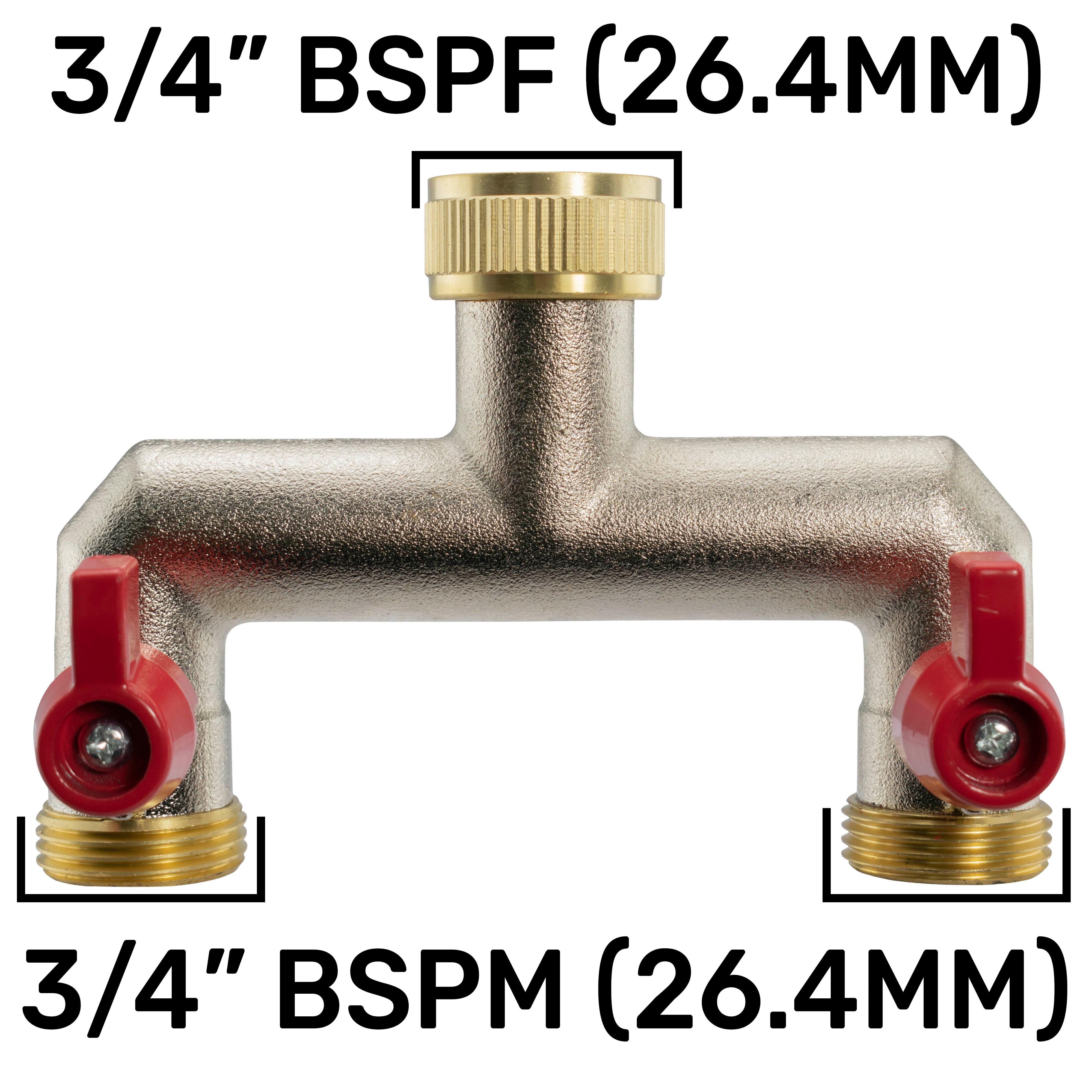 Two Way Tap Splitter Brass 3/4" BSP with Geka Type Outlets