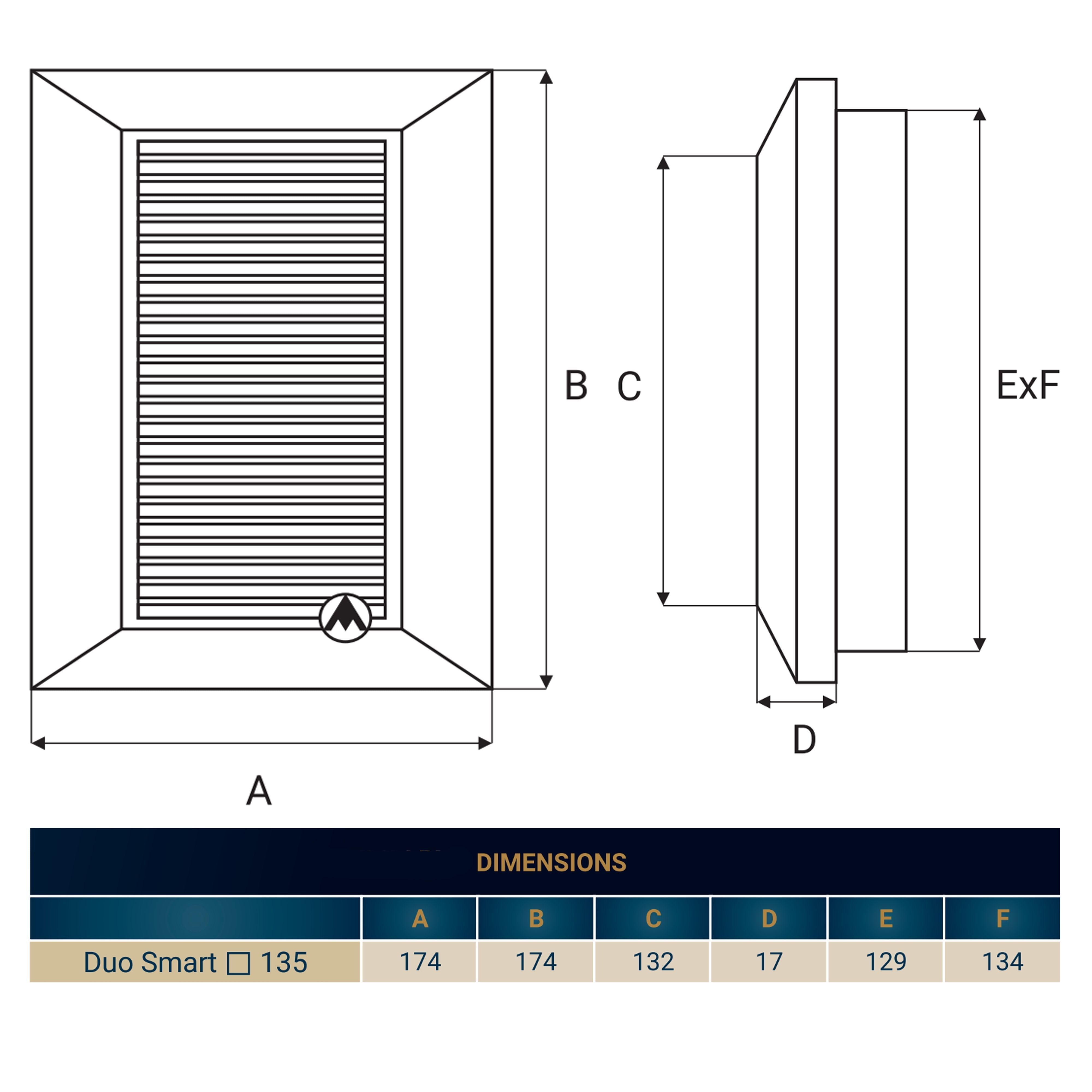 Louvre Vent Graphite Duo Smart 135G 135mm With Fly Mesh