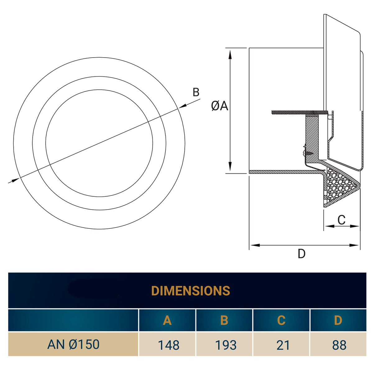 White ABS Extract Ceiling Valve 150mm