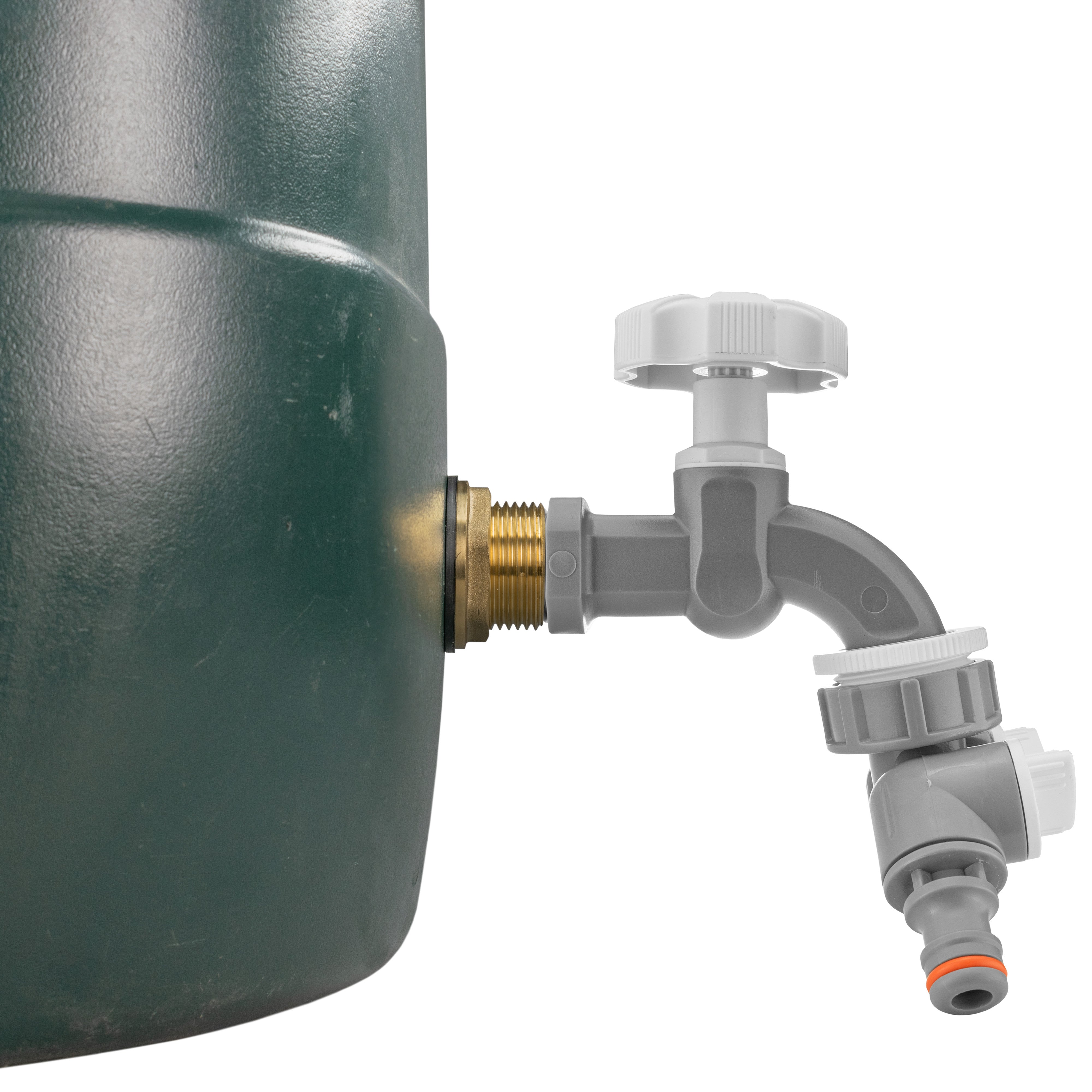 Water Butt Brass Kit 3/4" with Grey Dial Tap + Two-Way Splitter and Drill Bit