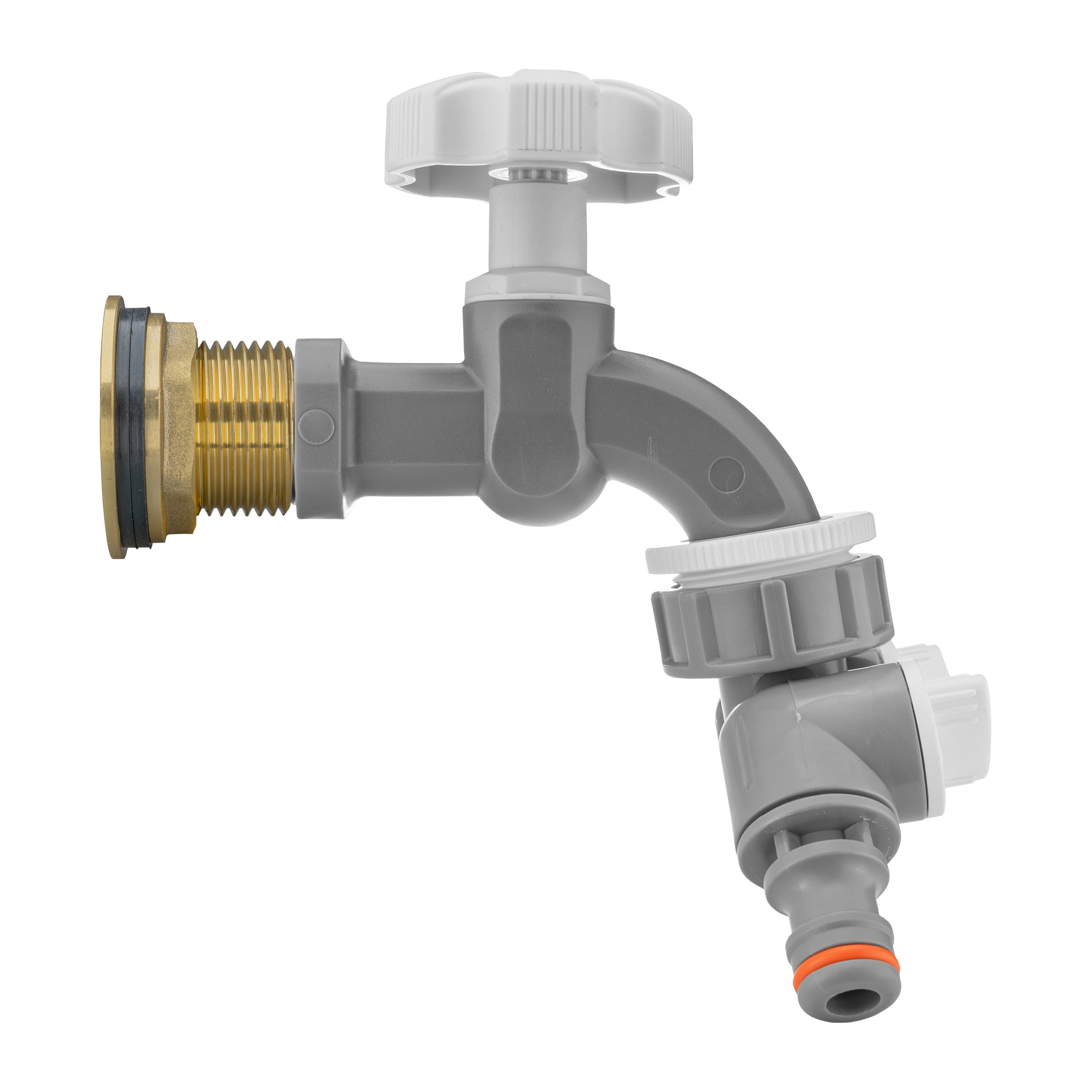 Water Butt Brass Kit 3/4" with Grey Dial Tap + Two-Way Splitter and Drill Bit